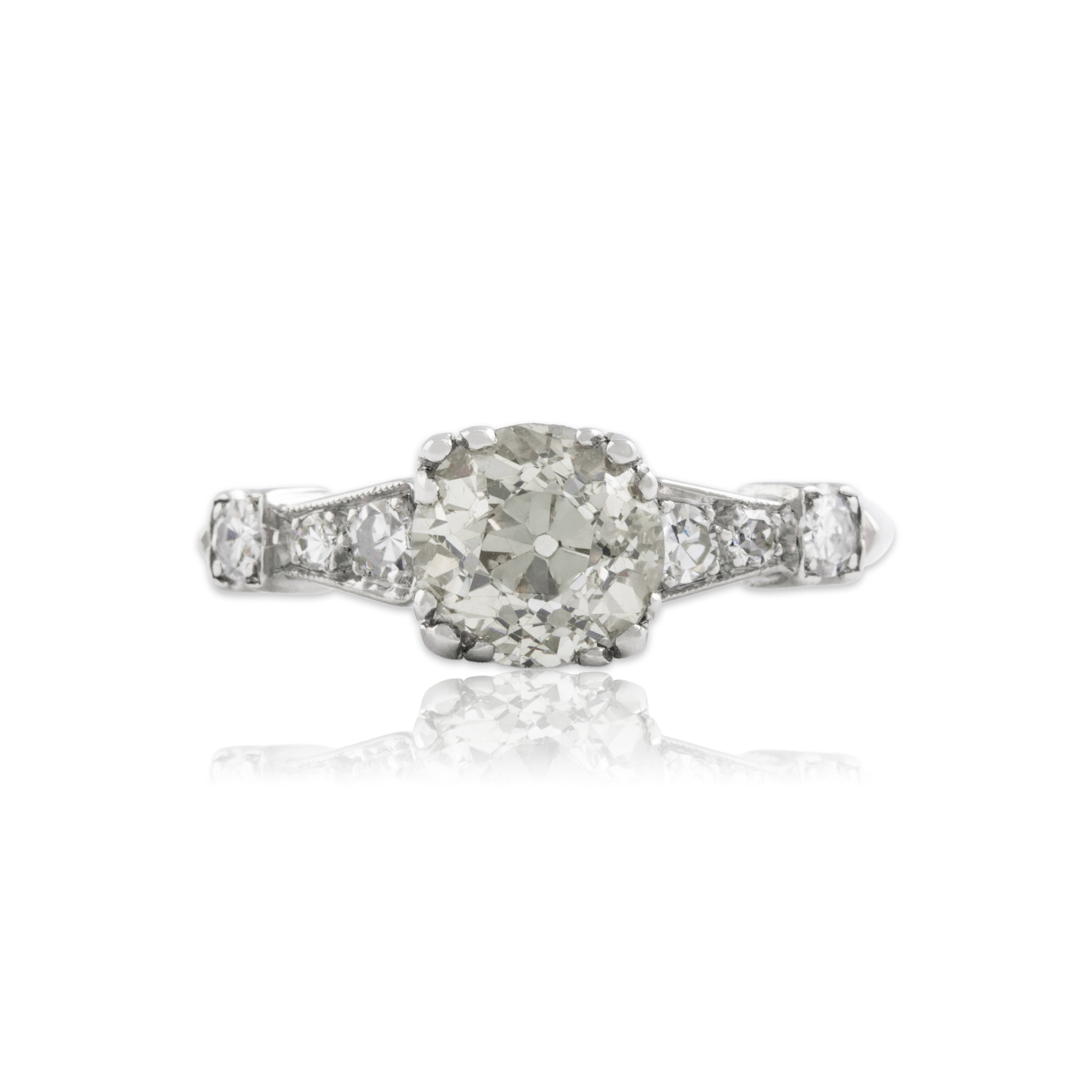 Antique Platinum 1.609cttw Old Mine Diamond Fantastic Tapered Shoulder Ring - Close-up view