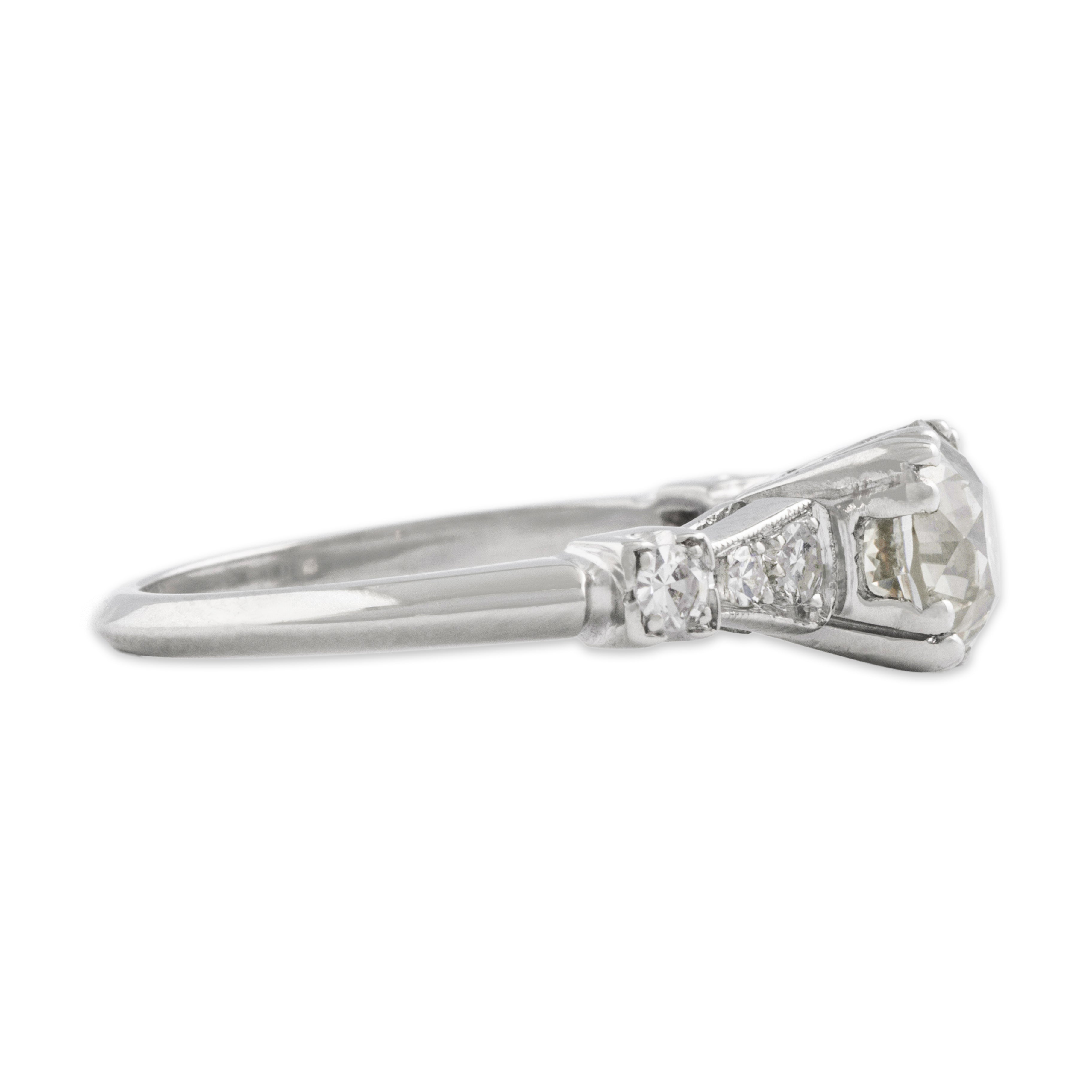 Antique Platinum 1.609cttw Old Mine Diamond Fantastic Tapered Shoulder Ring - Side view