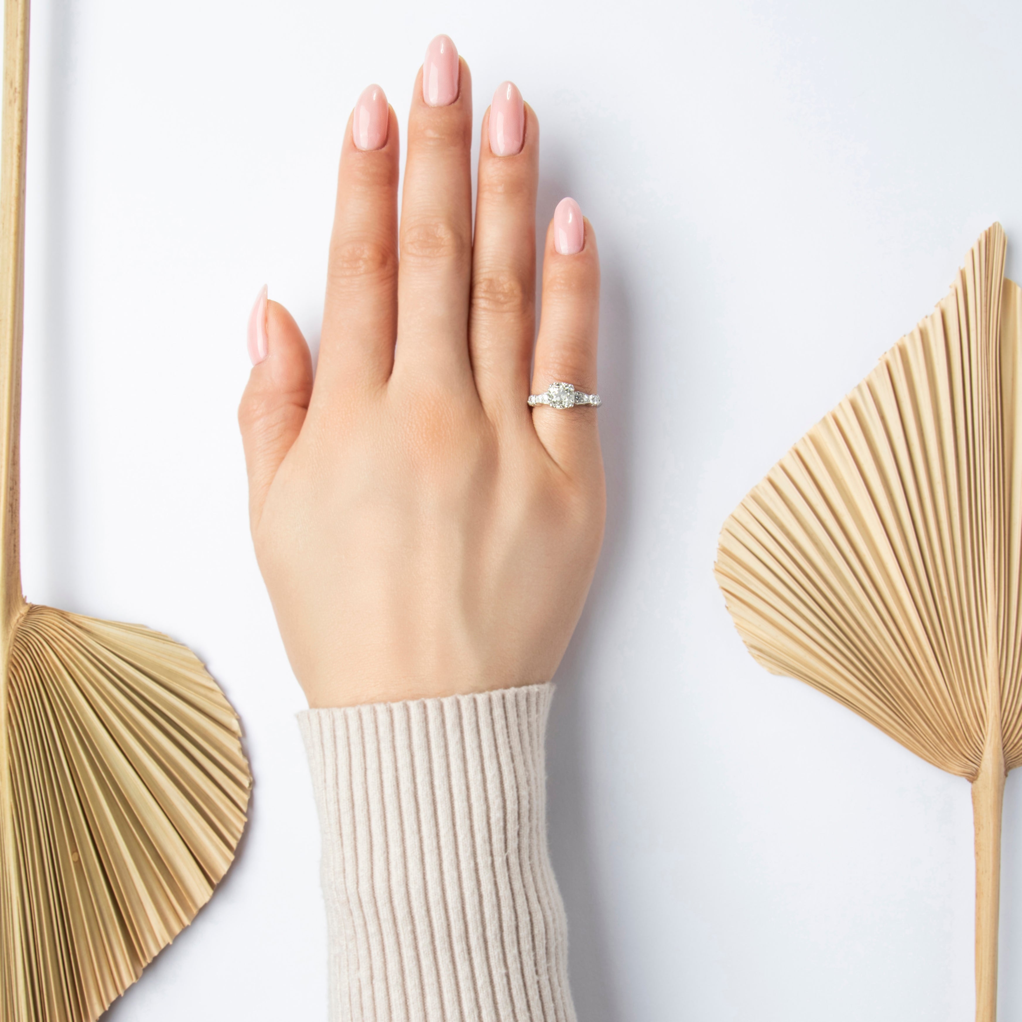 Antique Platinum 1.609cttw Old Mine Diamond Fantastic Tapered Shoulder Ring - On model view