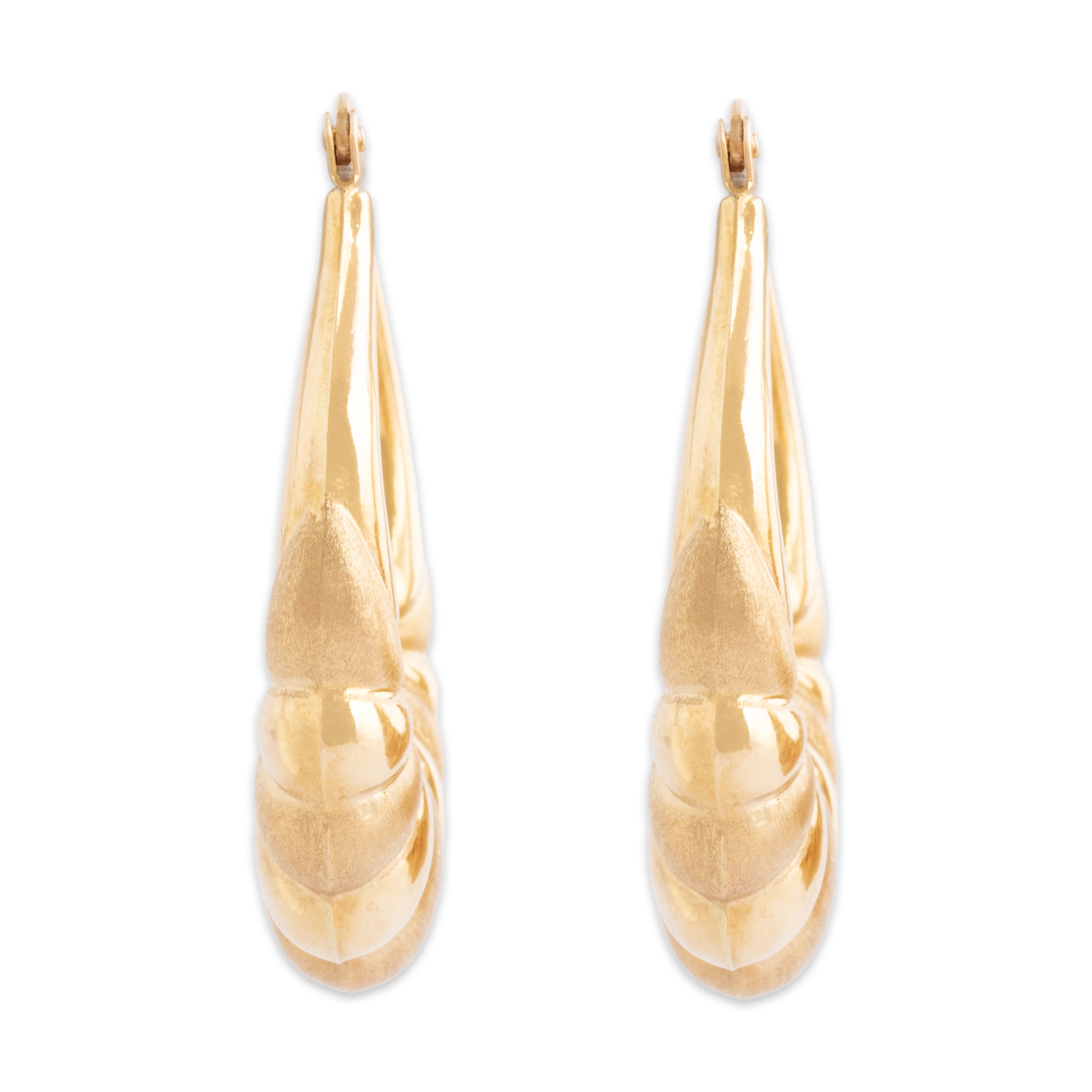 Vintage Italian Large 14k Yellow Gold Fantastic Textured Ribbed Hoop Earrings - Overall view