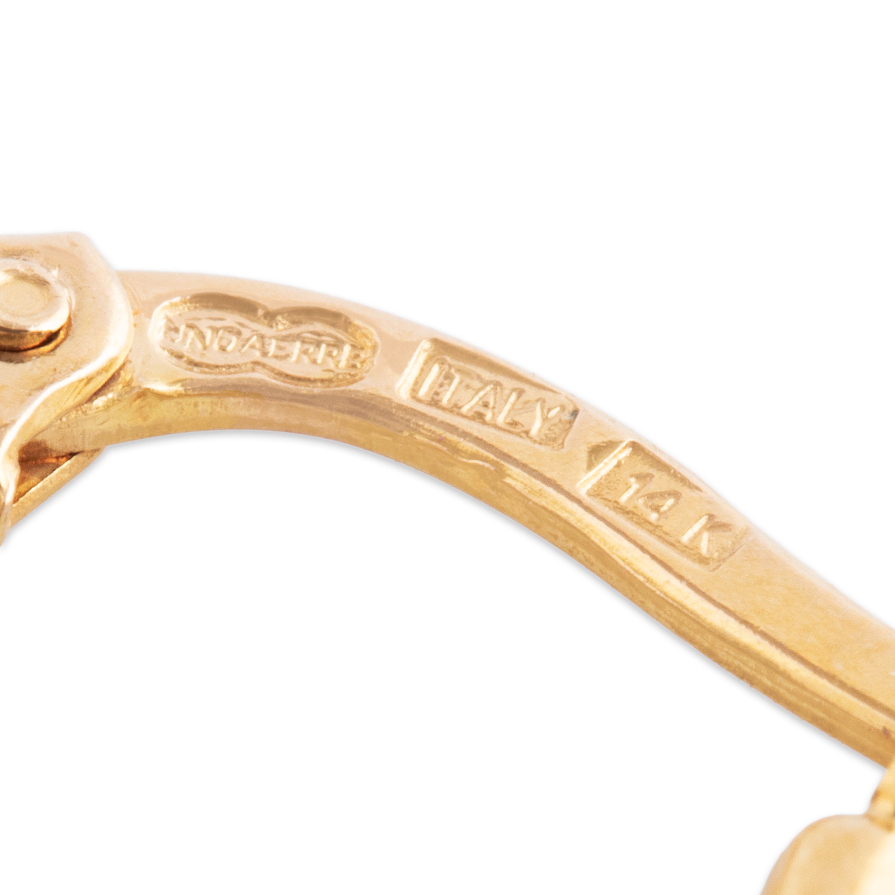 Vintage Italian Large 14k Yellow Gold Fantastic Textured Ribbed Hoop Earrings - Hallmark view