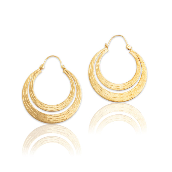 Vintage 14k Yellow Gold Layered Crescent Hoop Earrings