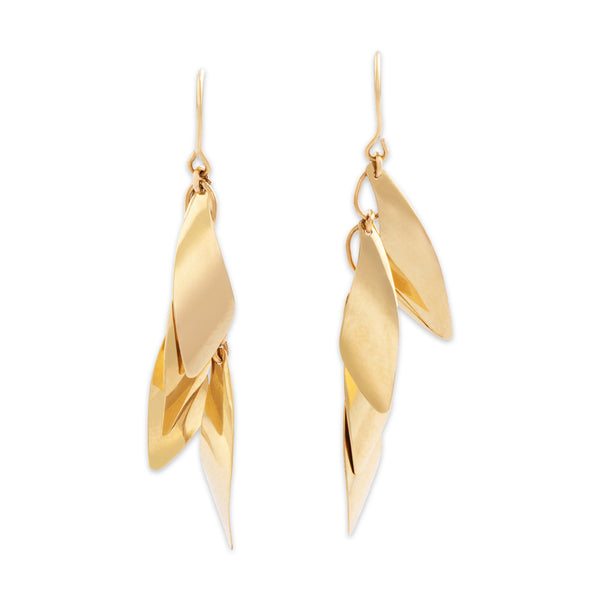 Vintage 14k Yellow Gold Cascading Leaves Dangle Earrings