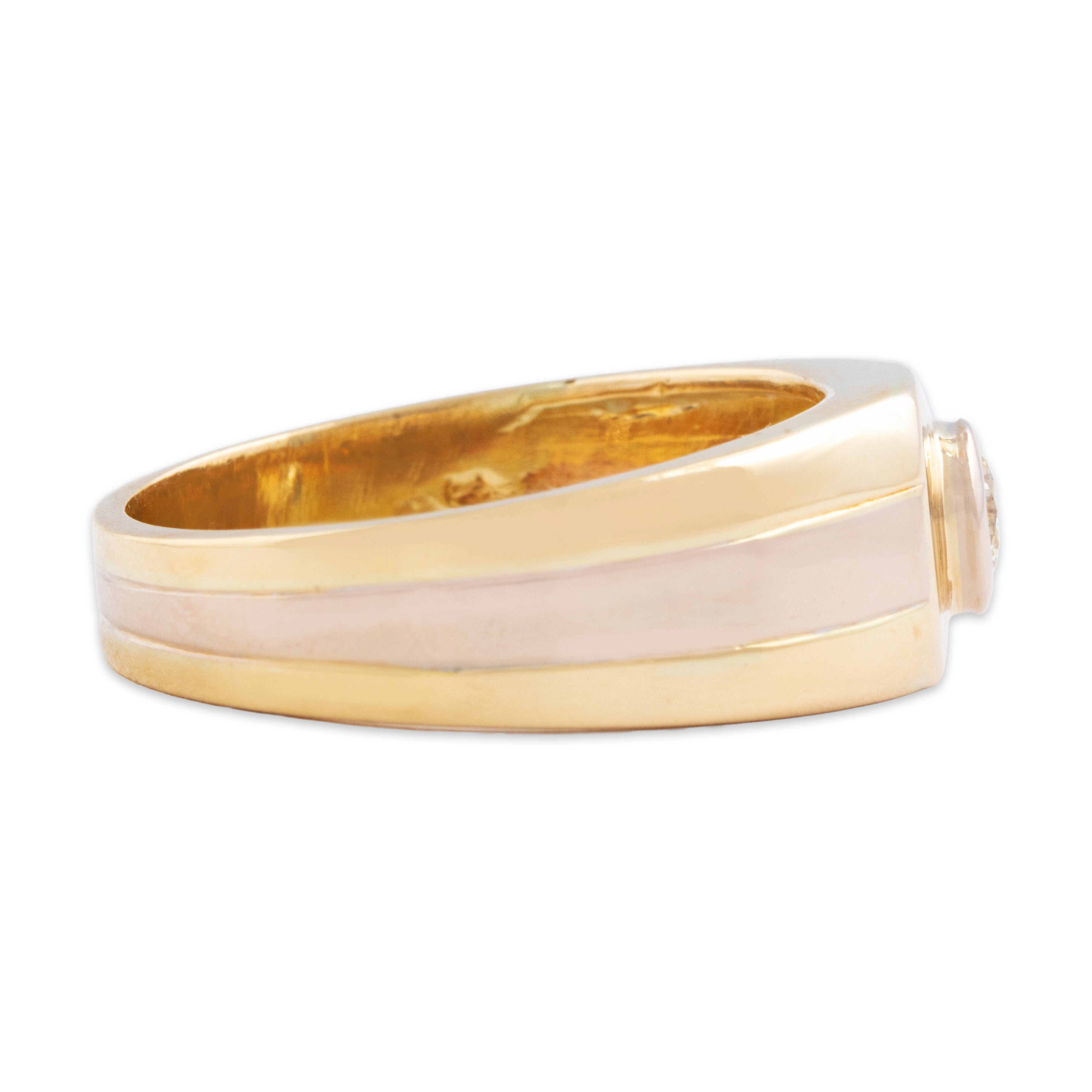 Vintage 14k Yellow & Rose Gold .23ct Diamond Bold Lined Solitaire Ring - Side view