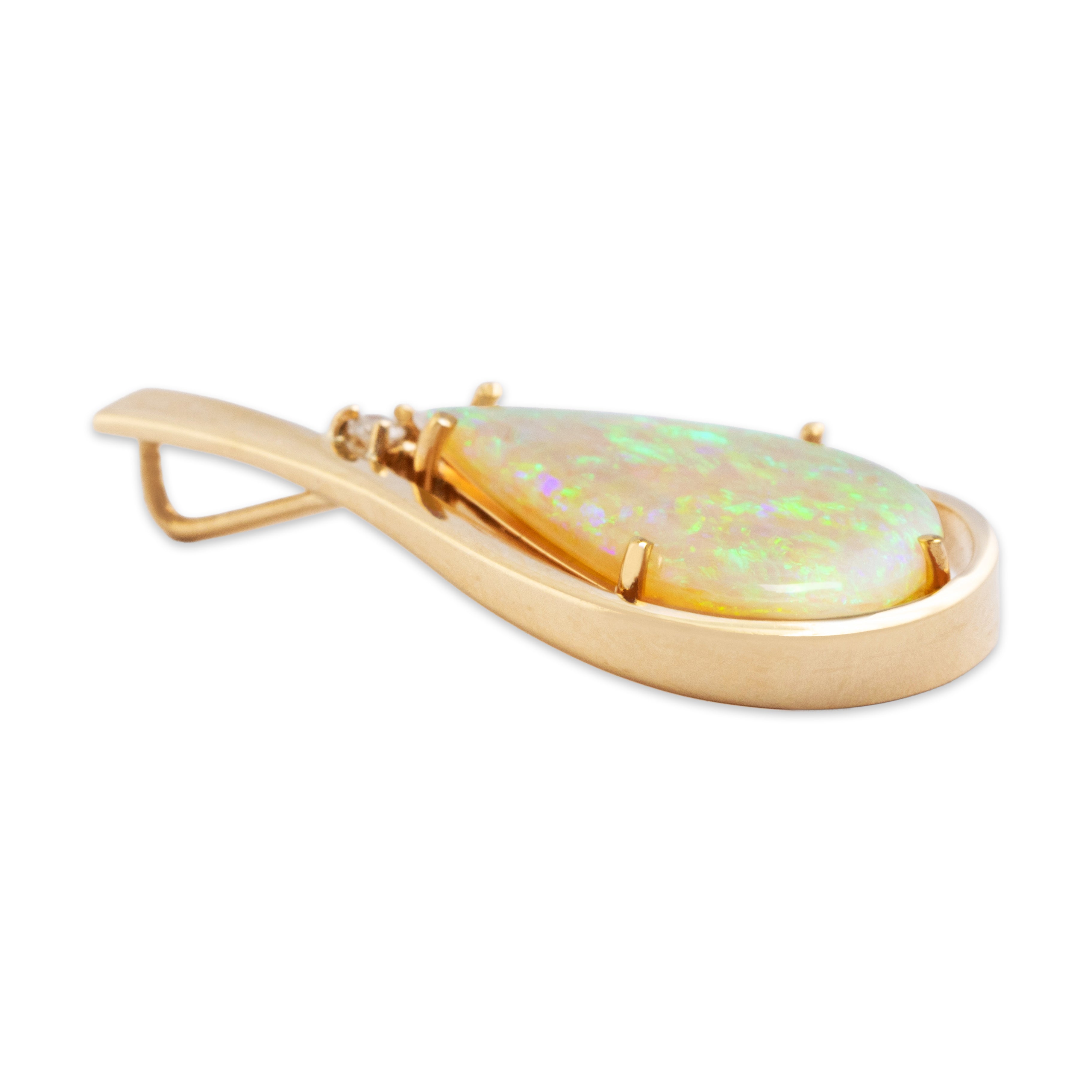 Vintage 14k Yellow Gold 2.94ct Opal Diamond Asymmetrical Iridescent Pendant - Side view
