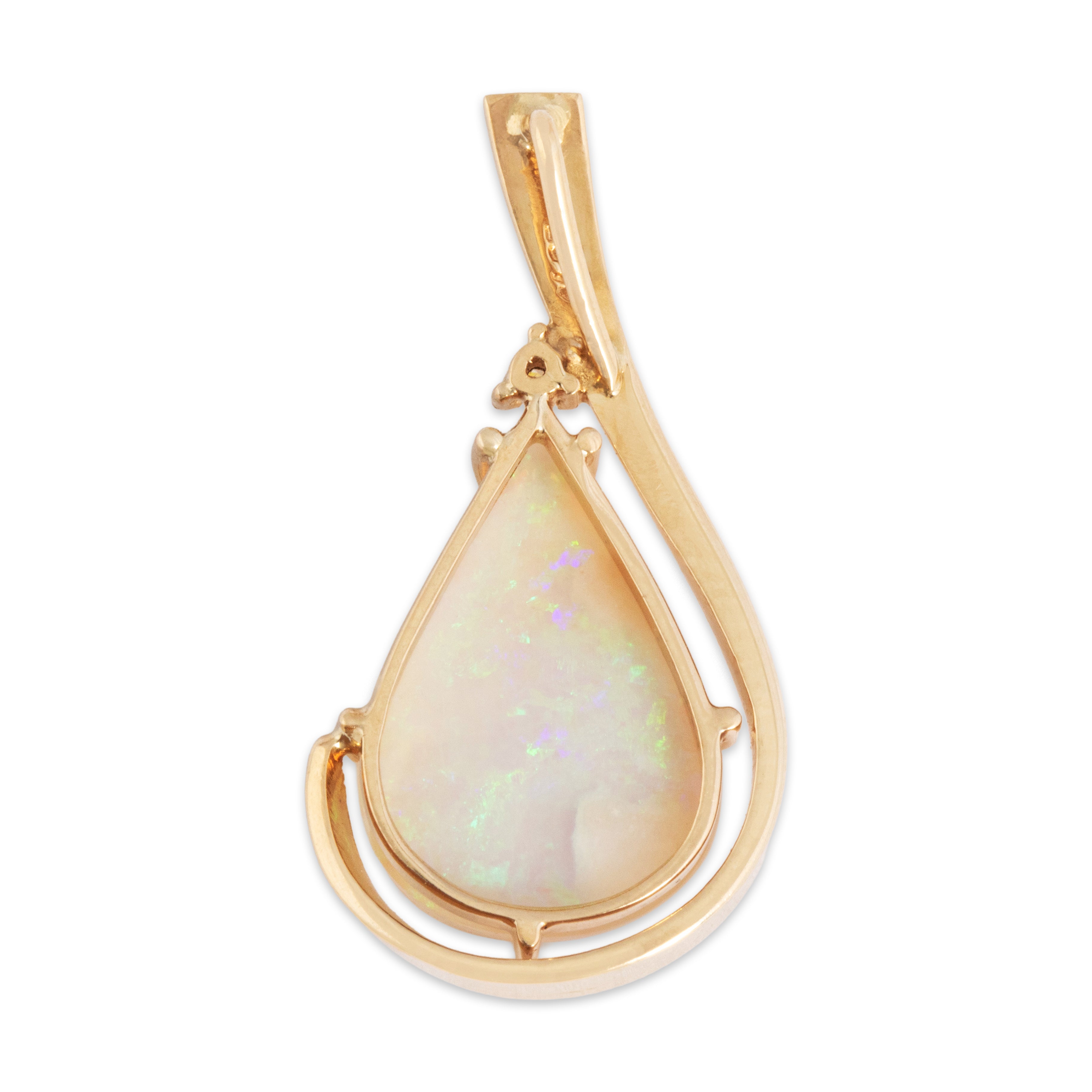 Vintage 14k Yellow Gold 2.94ct Opal Diamond Asymmetrical Iridescent Pendant - Back view