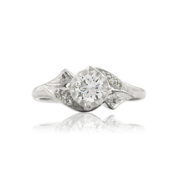 Vintage 14k White Gold .51cttw Diamond Brilliant Scrolling Shoulder Ring 7.75