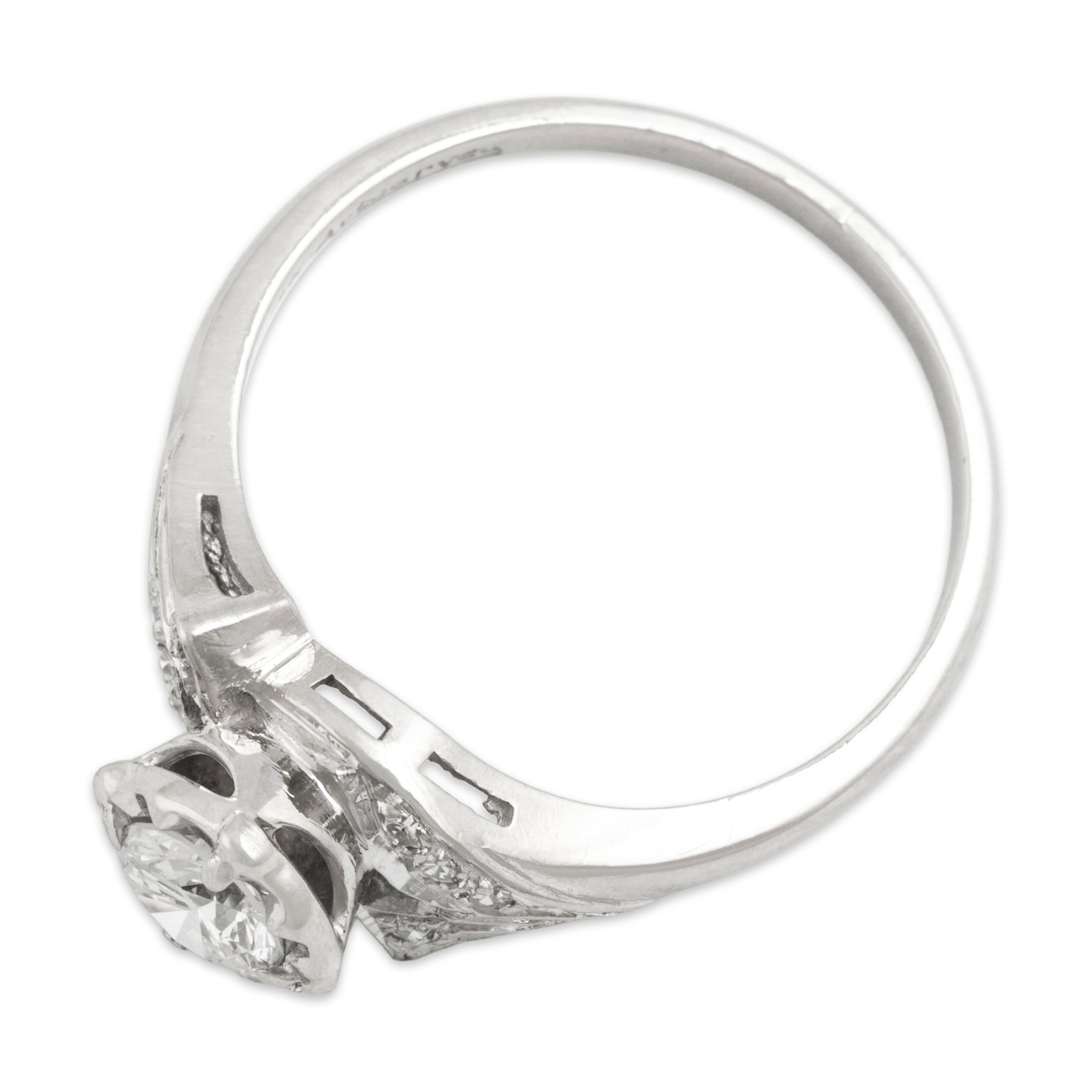 Vintage 14k White Gold .51cttw Diamond Brilliant Scrolling Shoulder Ring - Overall view