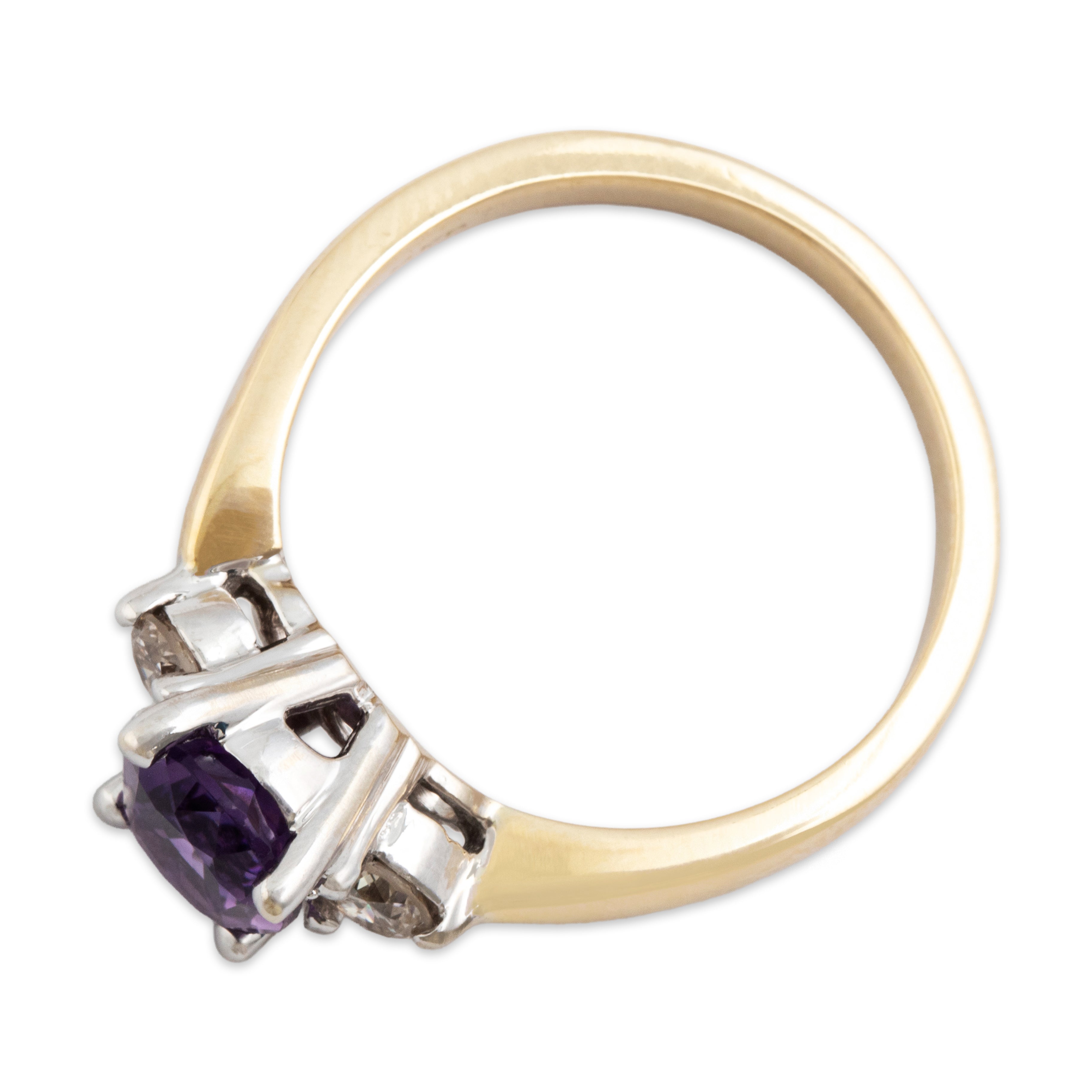 Vintage 14k Yellow Gold 1ct Amethyst Diamond Flashing Oval Ring - Overall view