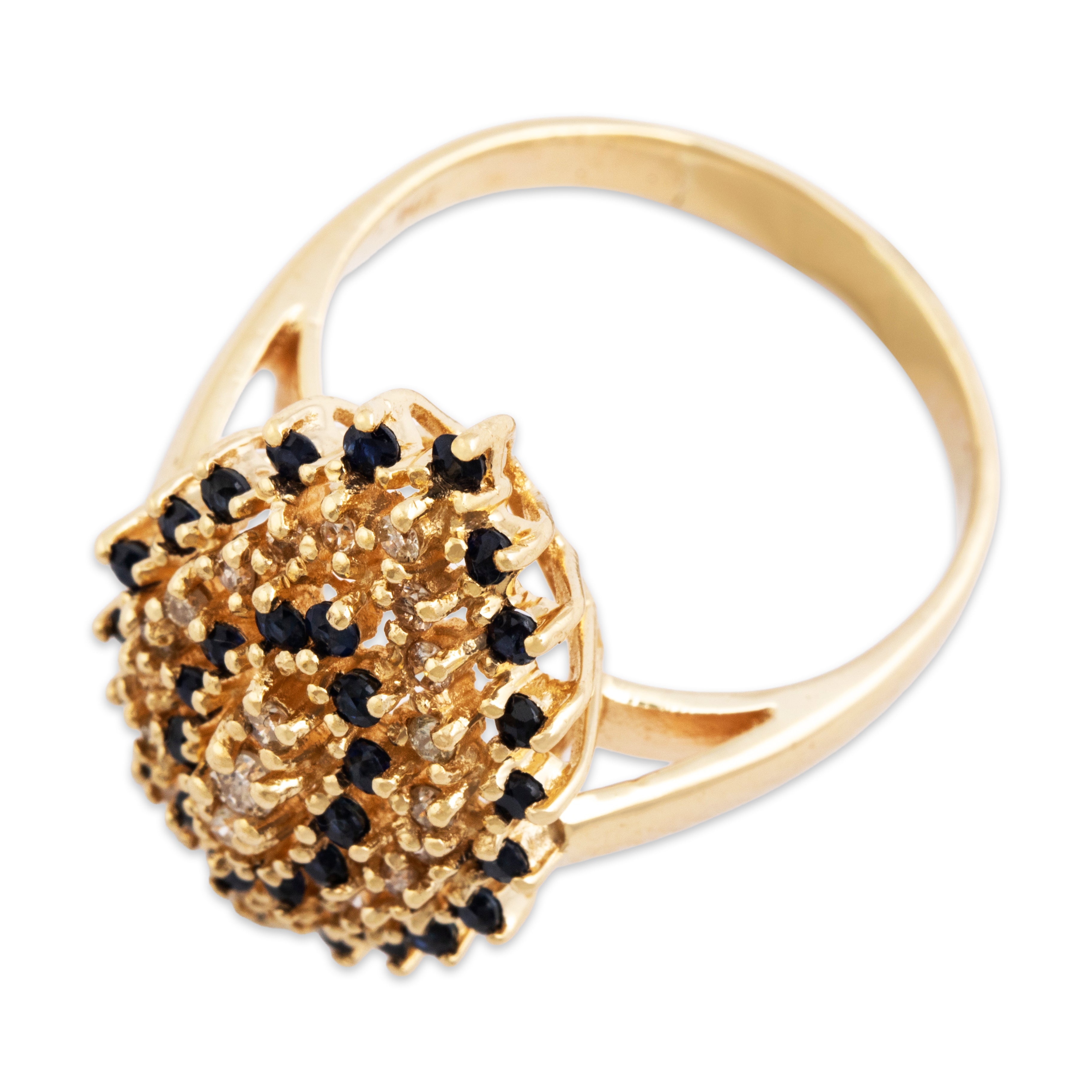 Vintage 14k Yellow Gold Sapphire Diamond Impressive Cluster Statement Ring - Overall view
