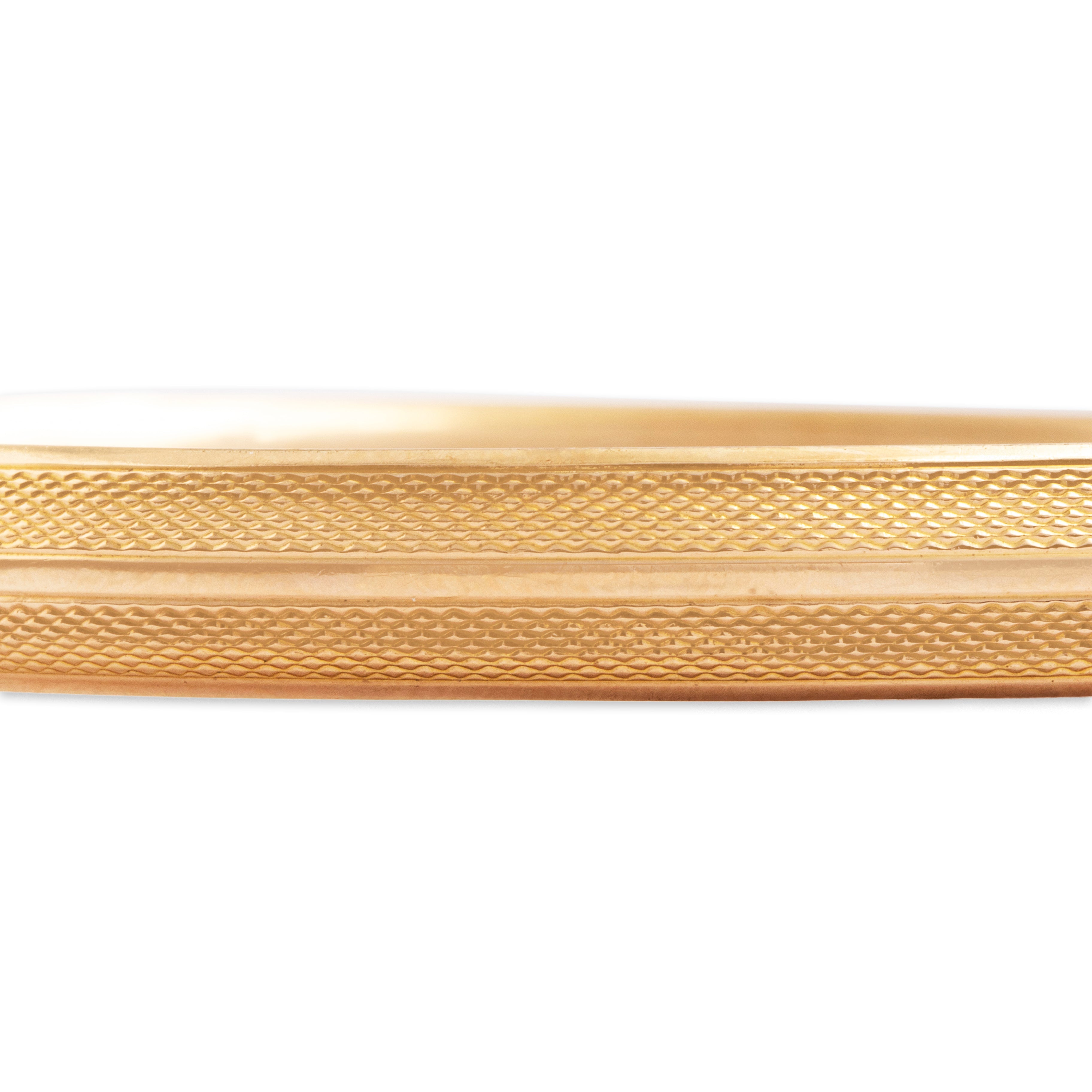 Vintage 14k Rosy Yellow Gold Wonderful Engraved Geometric Bangle Bracelet - detail view #2