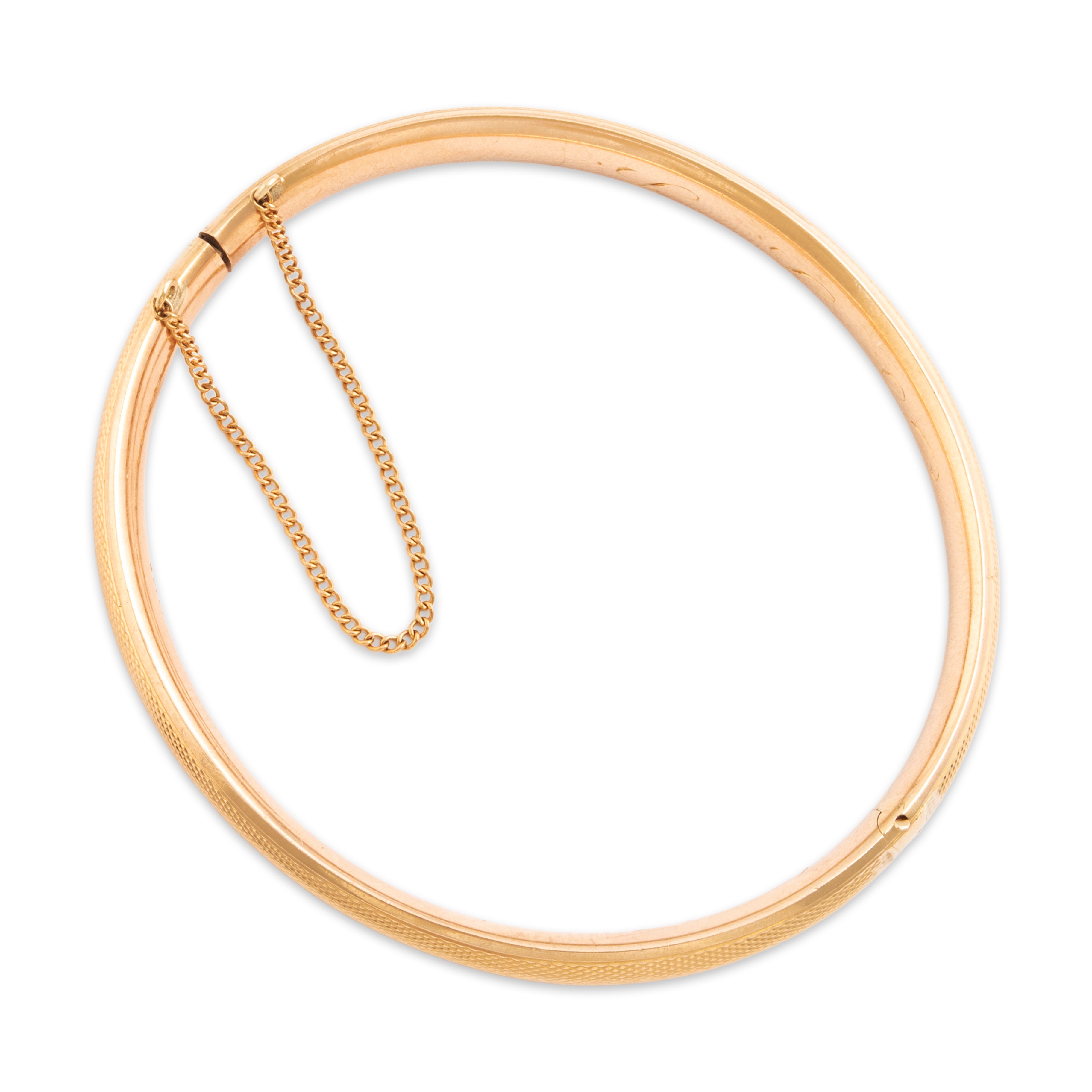 Vintage 14k Rosy Yellow Gold Wonderful Engraved Geometric Bangle Bracelet - detail view #1