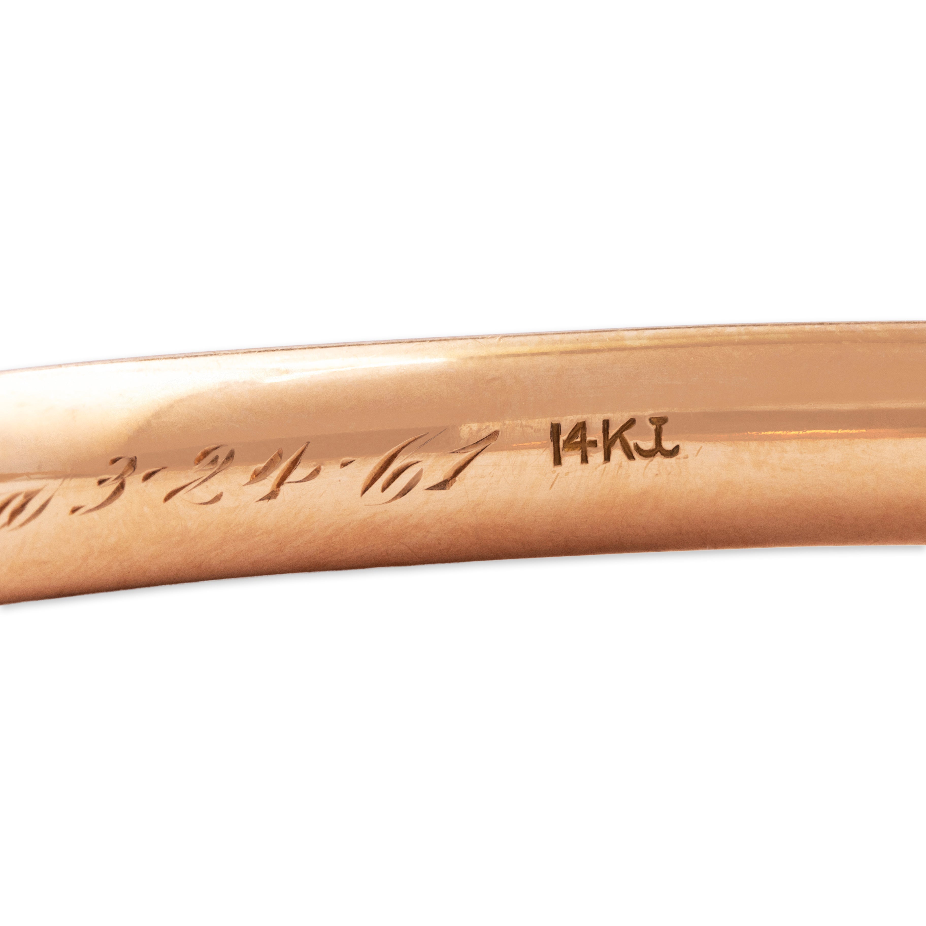 Vintage 14k Rosy Yellow Gold Wonderful Engraved Geometric Bangle Bracelet - Hallmark view