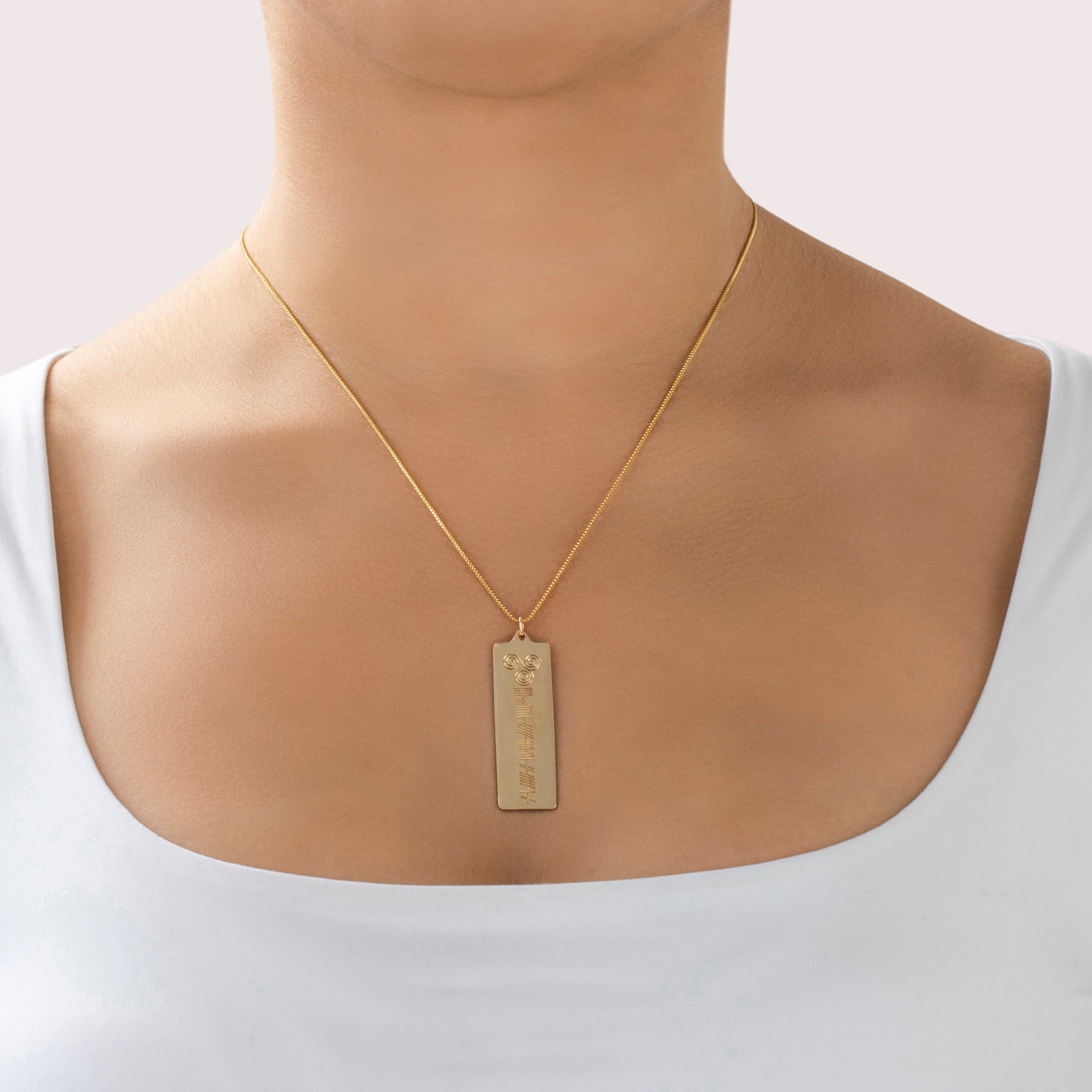 Estate Irish Large 14k Yellow Gold Engraved Celtic Ogham Ingot Pendant