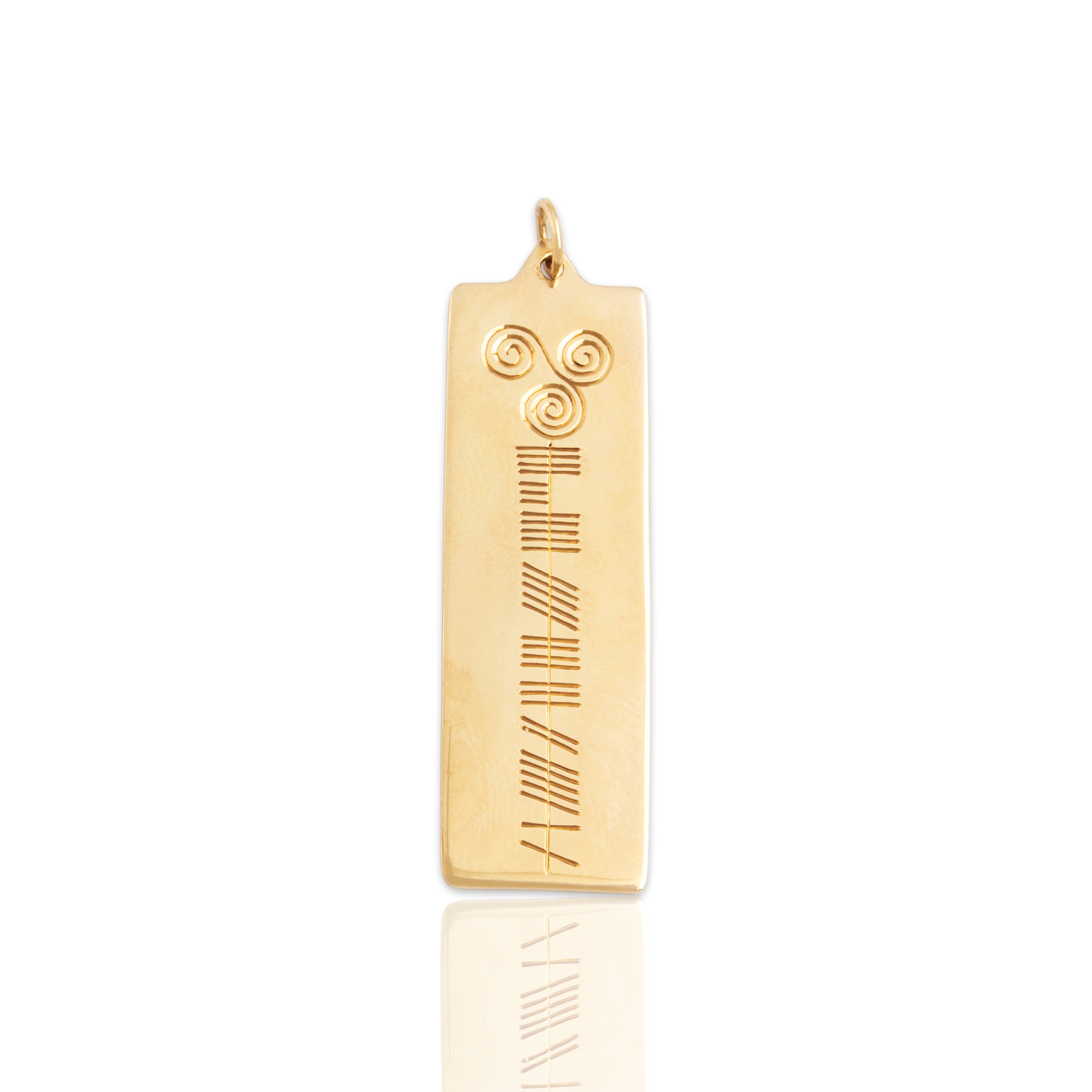 Estate Irish Large 14k Yellow Gold Engraved Celtic Ogham Ingot Pendant - Close-up view