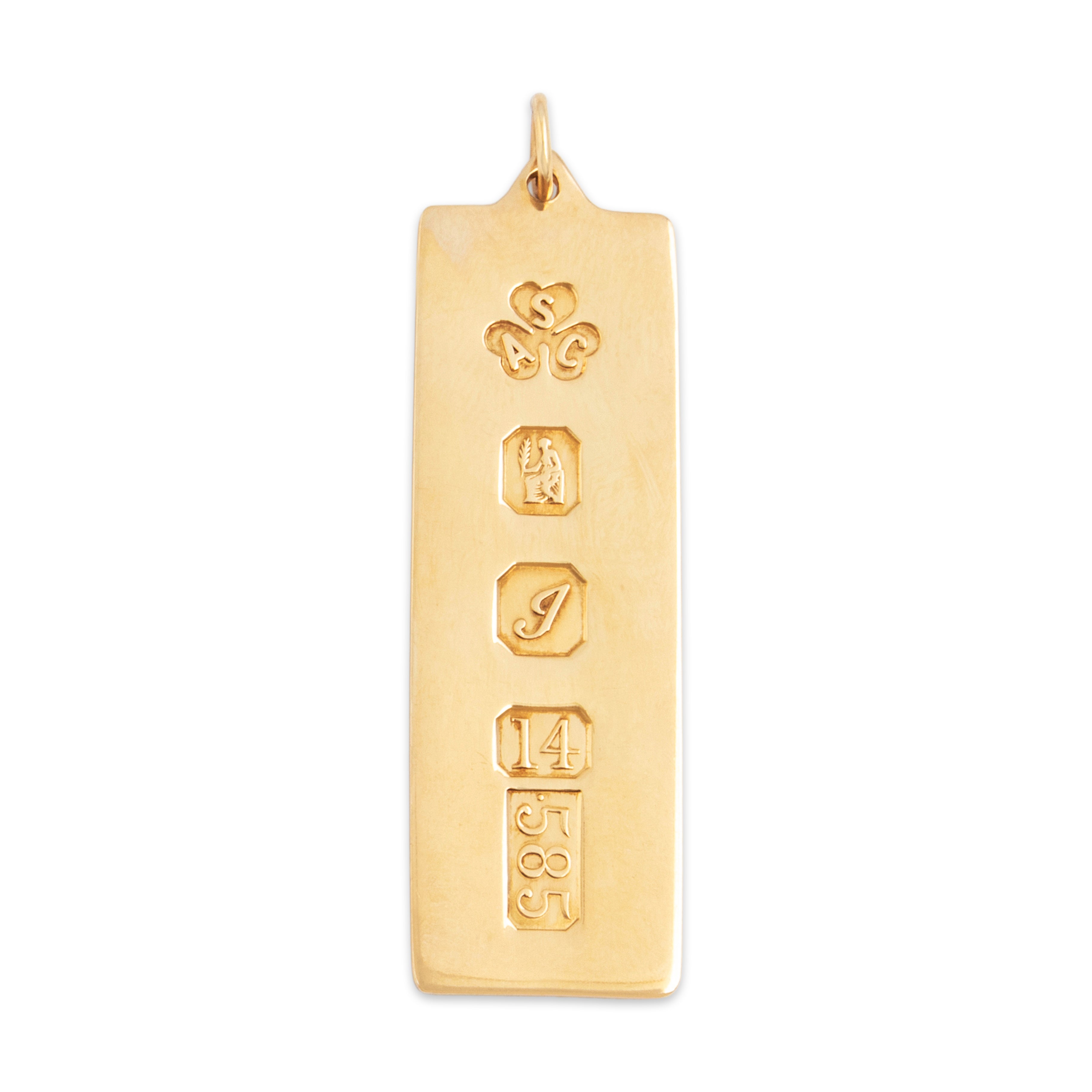 Estate Irish Large 14k Yellow Gold Engraved Celtic Ogham Ingot Pendant - detail view #1