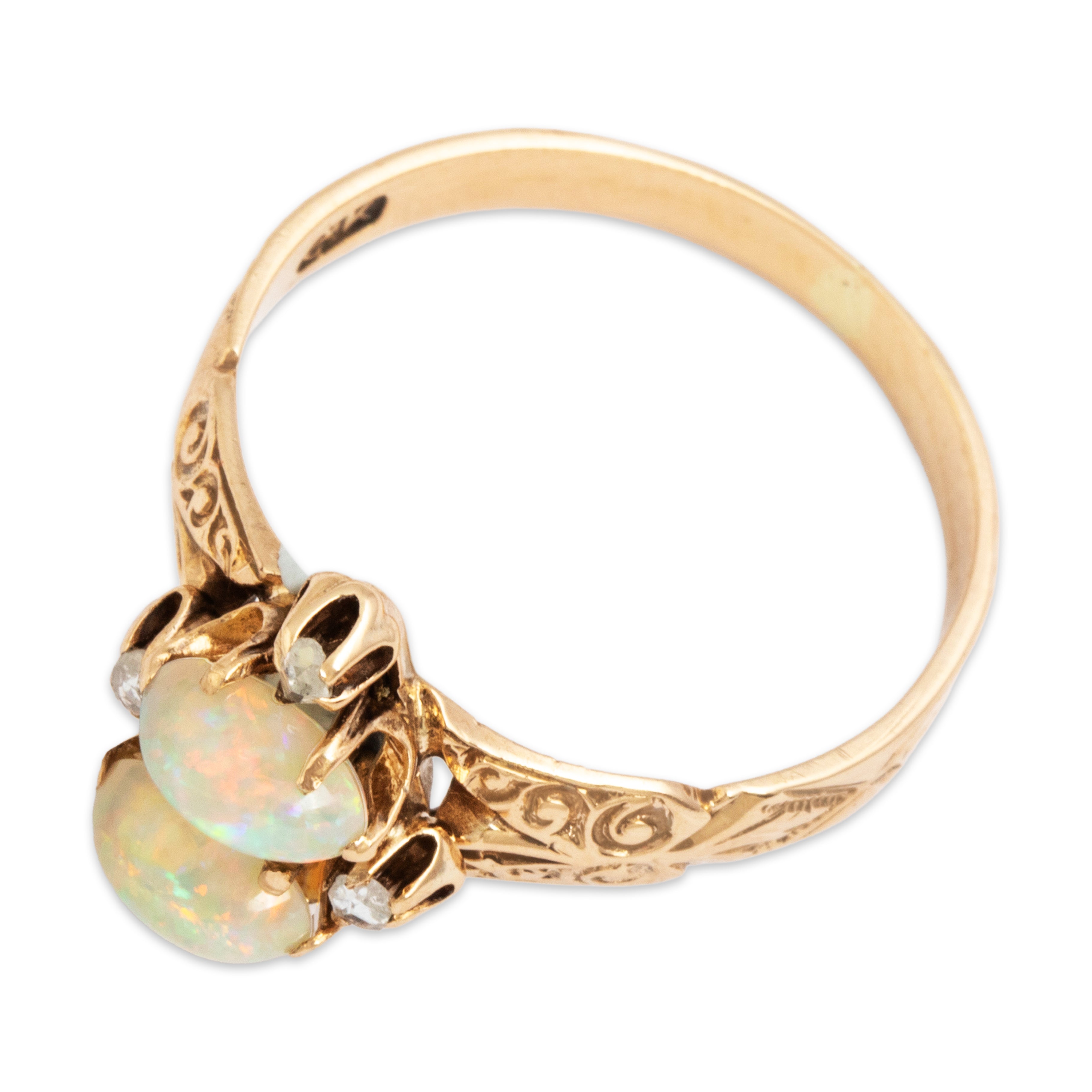 Antique Ripley-Howland Mfg. Co. 10k Rosy Yellow Gold Opal Diamond Ring - Overall view