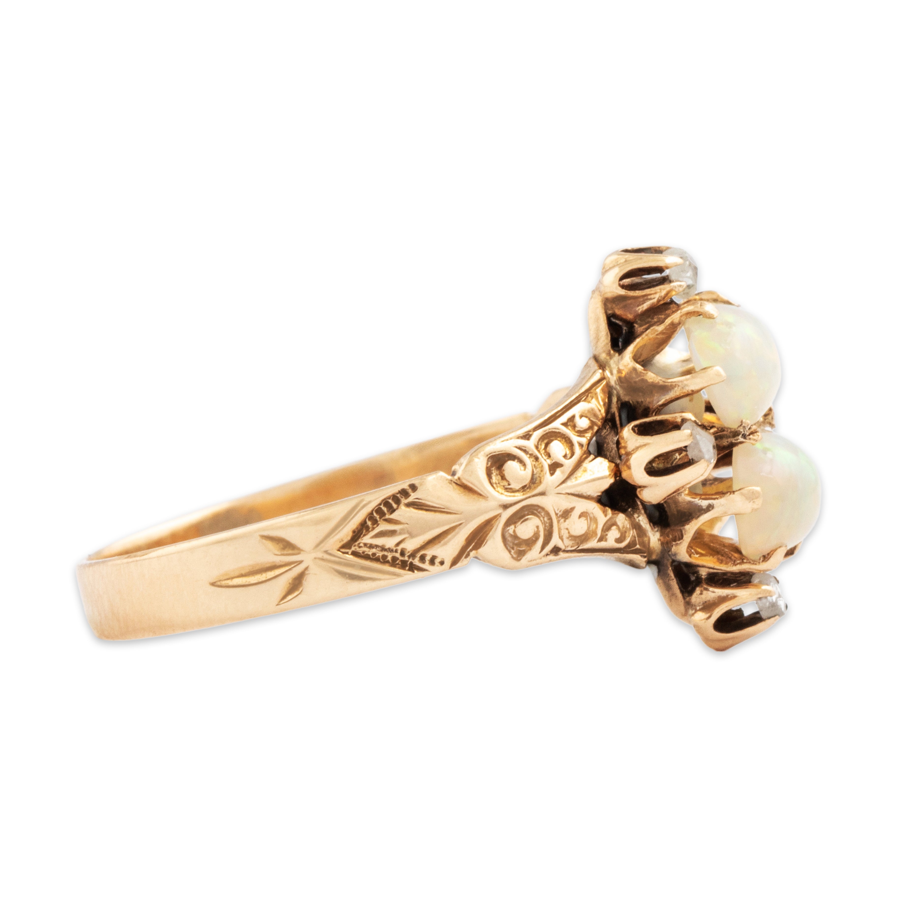 Antique Ripley-Howland Mfg. Co. 10k Rosy Yellow Gold Opal Diamond Ring - Side view