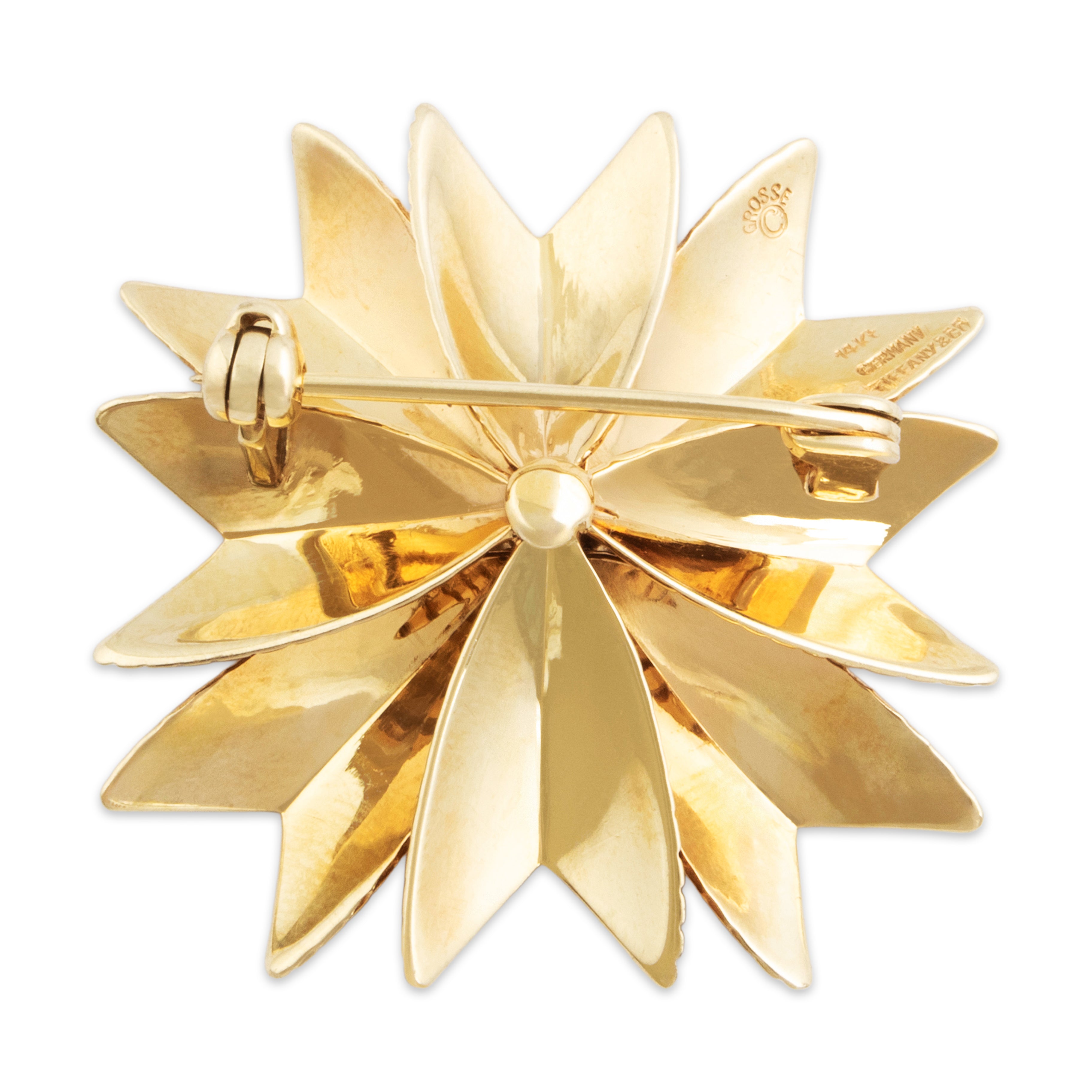 Vintage Tiffany & Co. German 14k Yellow Gold Geometric Pinwheel Brooch / Pin - Back view
