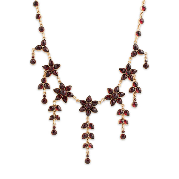 Antique Victorian 14k Rosy Yellow Gold 18.8cttw Garnet Dramatic Necklace 19.25