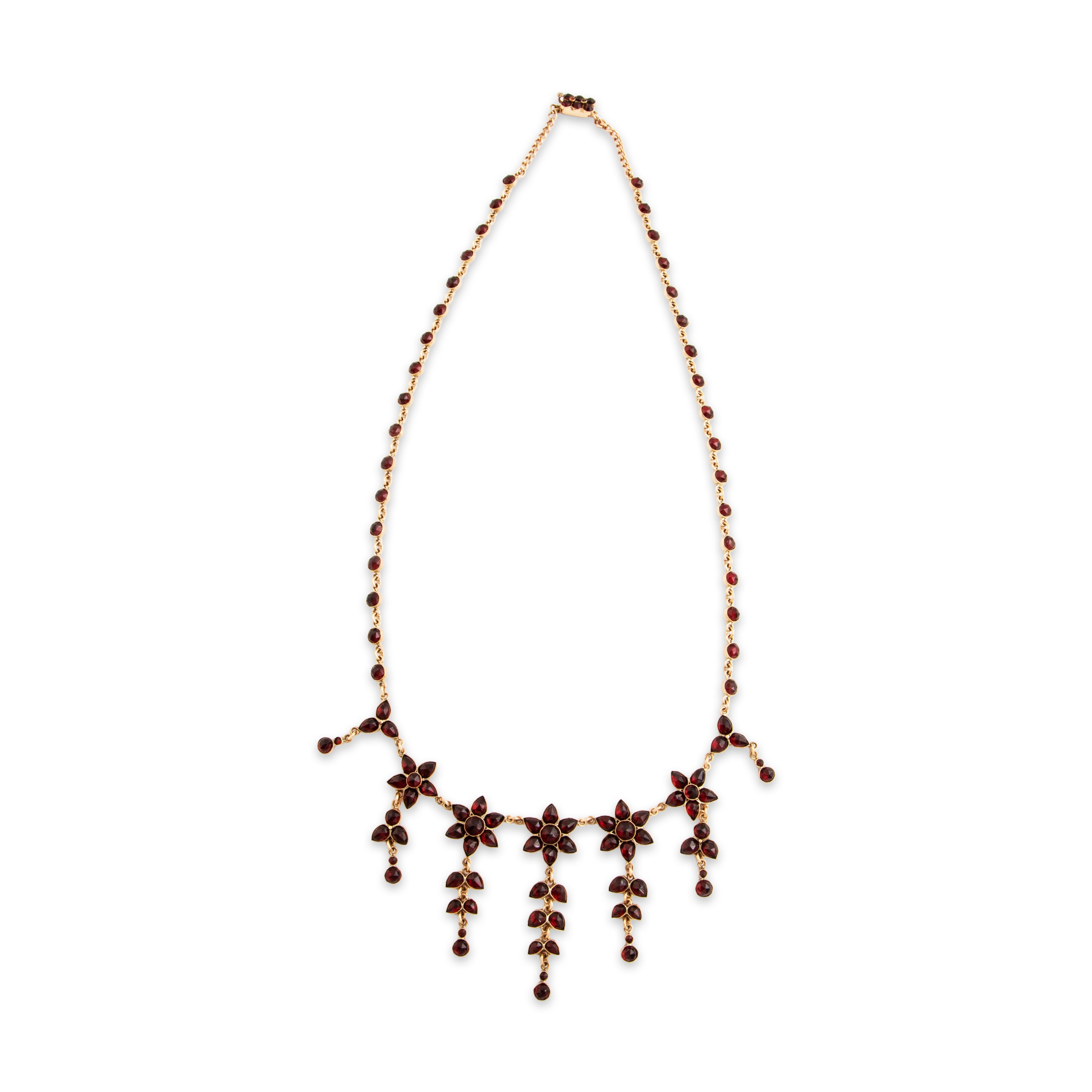 Antique Victorian 14k Rosy Yellow Gold 18.8cttw Garnet Dramatic Necklace - Overall view