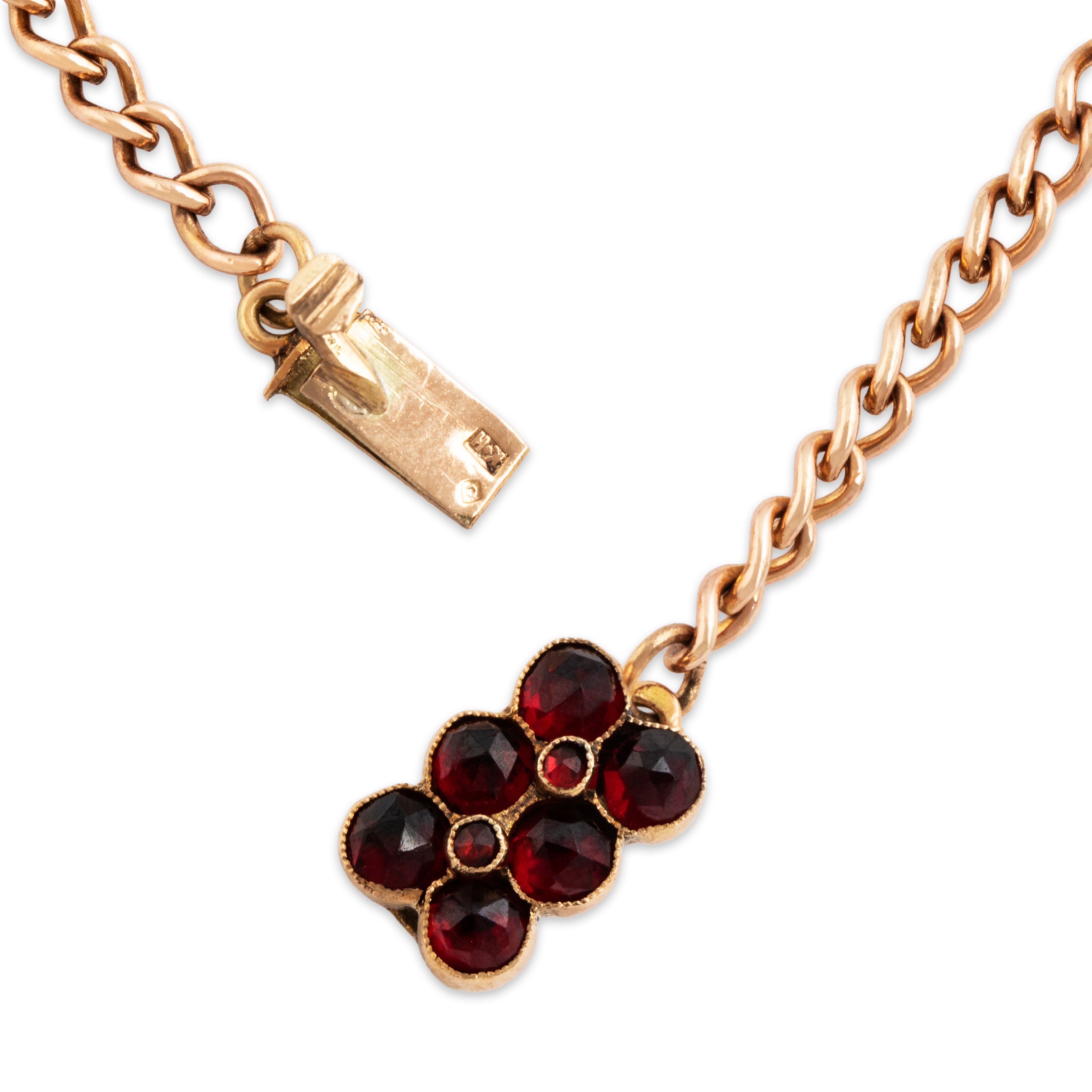 Antique Victorian 14k Rosy Yellow Gold 18.8cttw Garnet Dramatic Necklace - clasp view