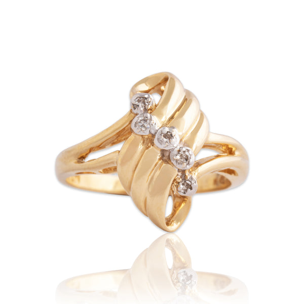 Vintage 14k Yellow Gold Diamond Flowing Ribbon Ring 5.25