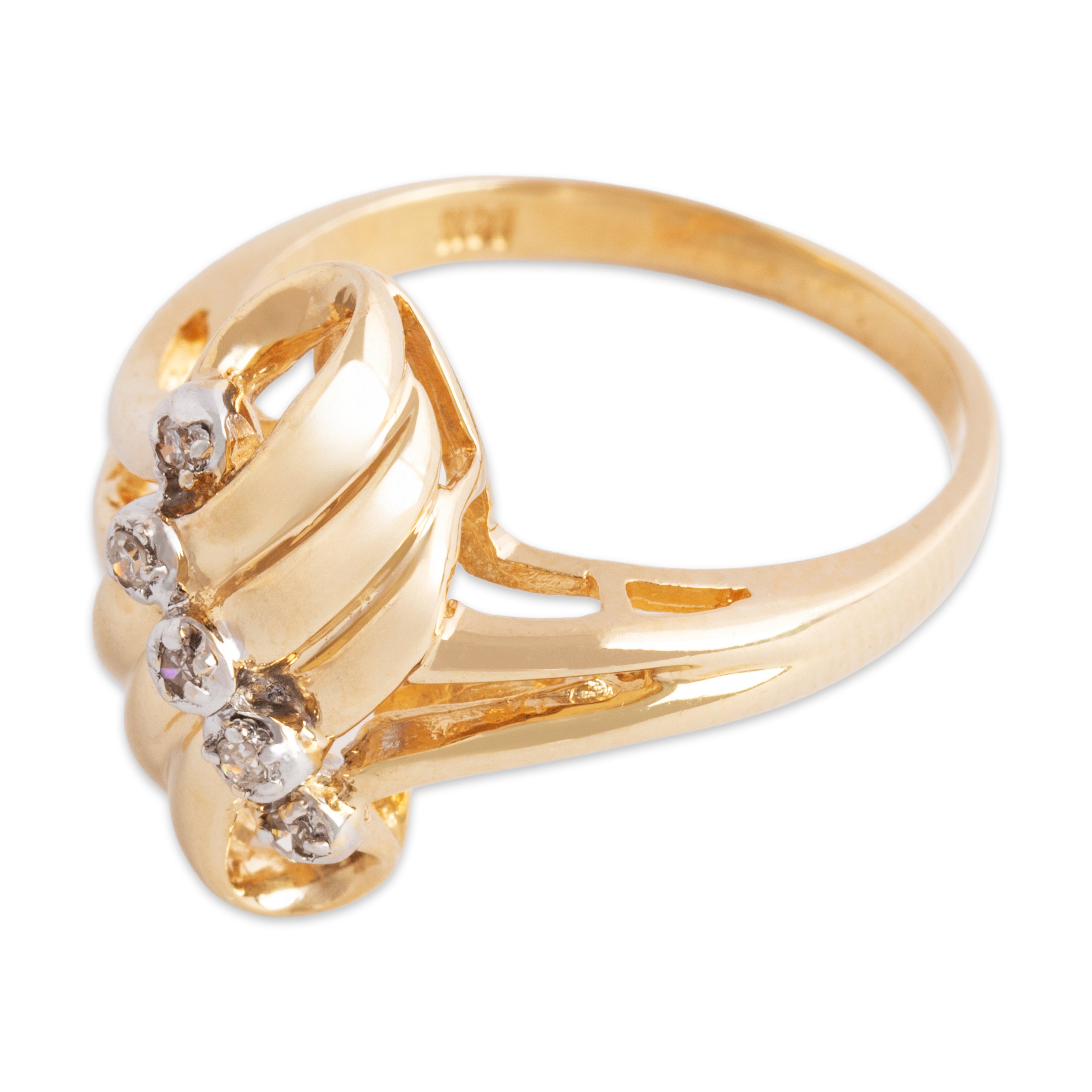 Vintage 14k Yellow Gold Diamond Flowing Ribbon Ring - Overall view