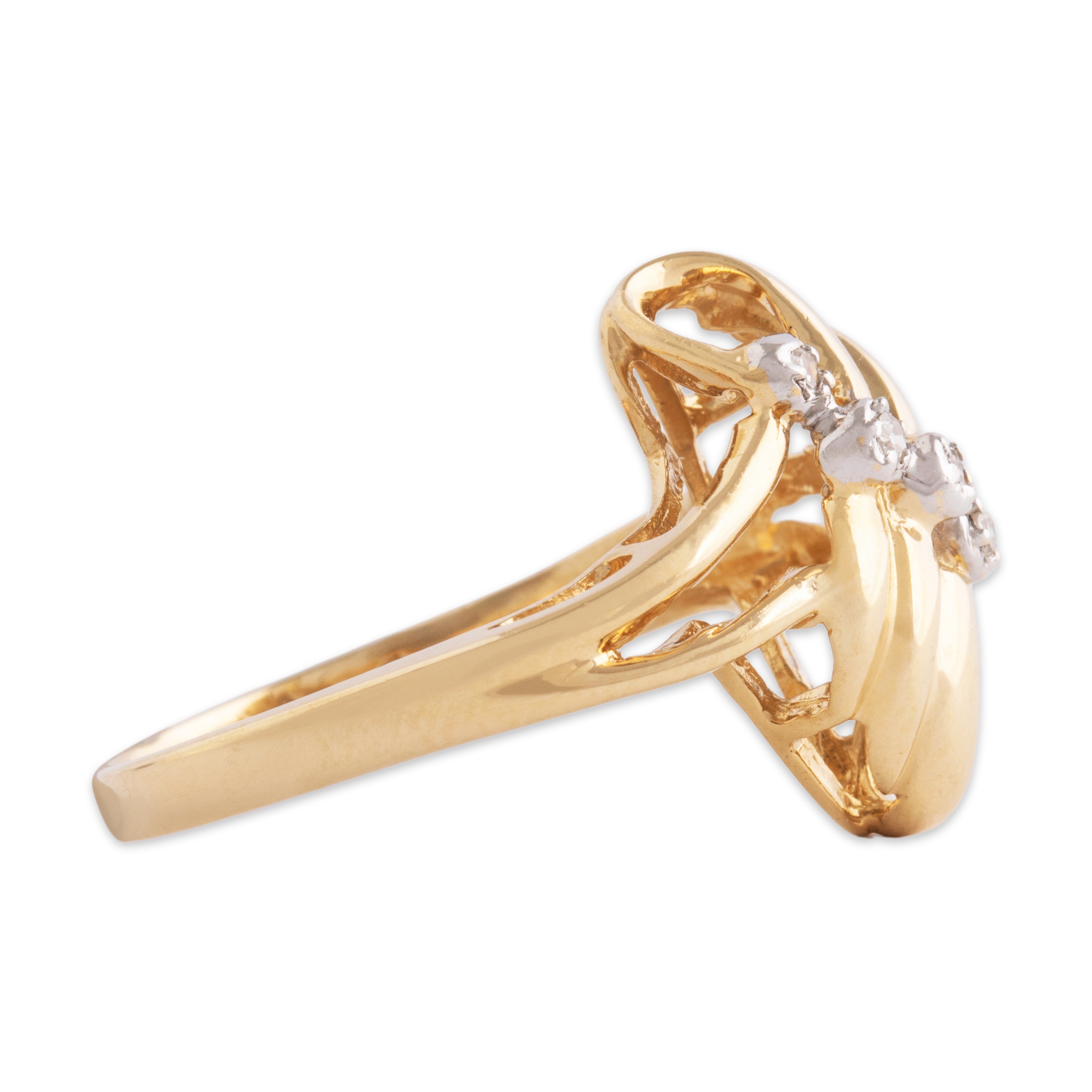 Vintage 14k Yellow Gold Diamond Flowing Ribbon Ring - Side view