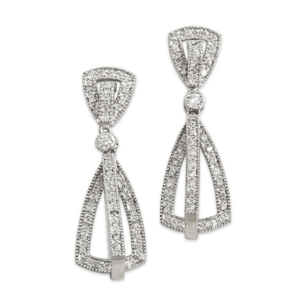 Estate 14k White Gold .237cttw Diamond Pavé Geometric Loop Dangle Earrings