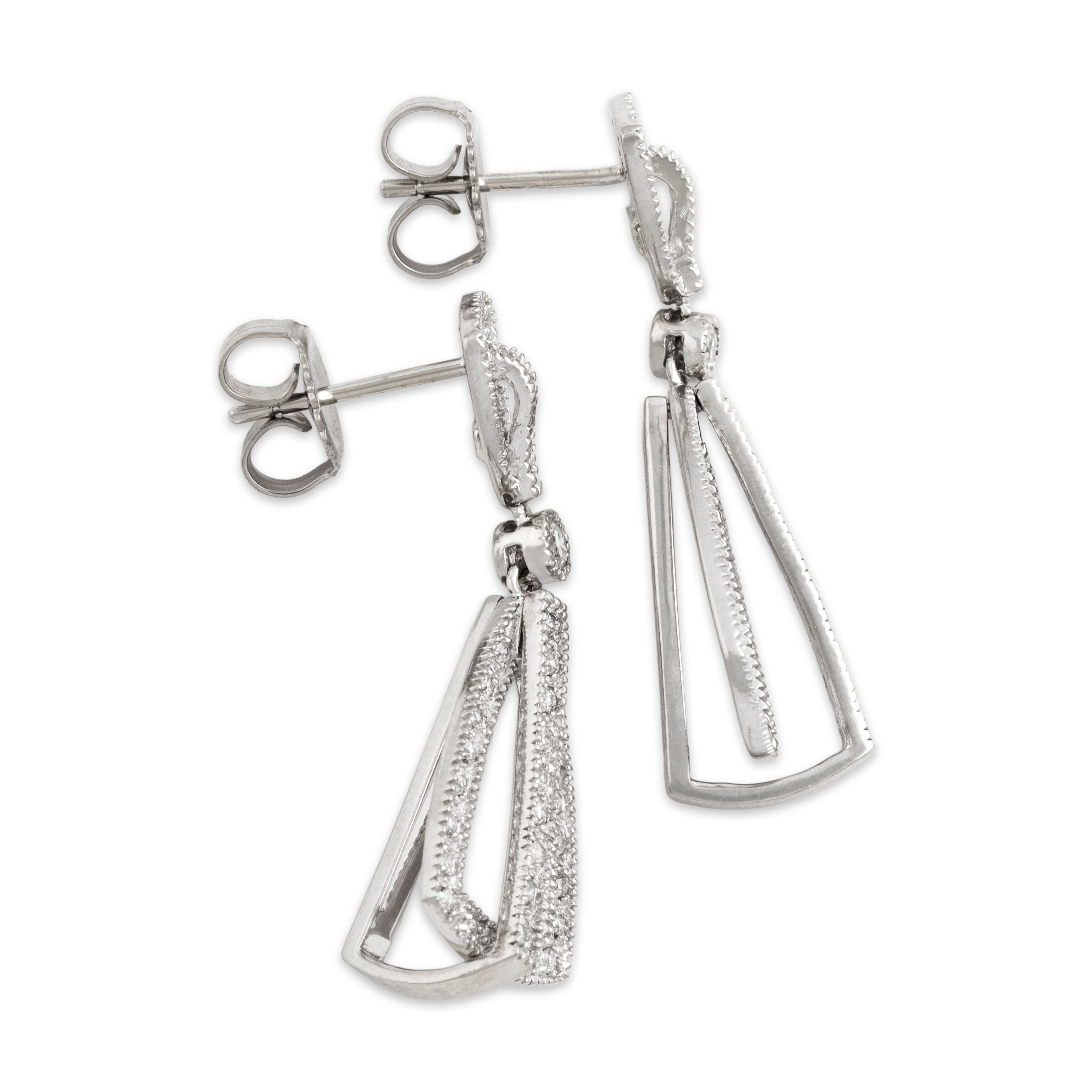 Estate 14k White Gold .237cttw Diamond Geometric Pavé Set Dangle Earrings - Side view