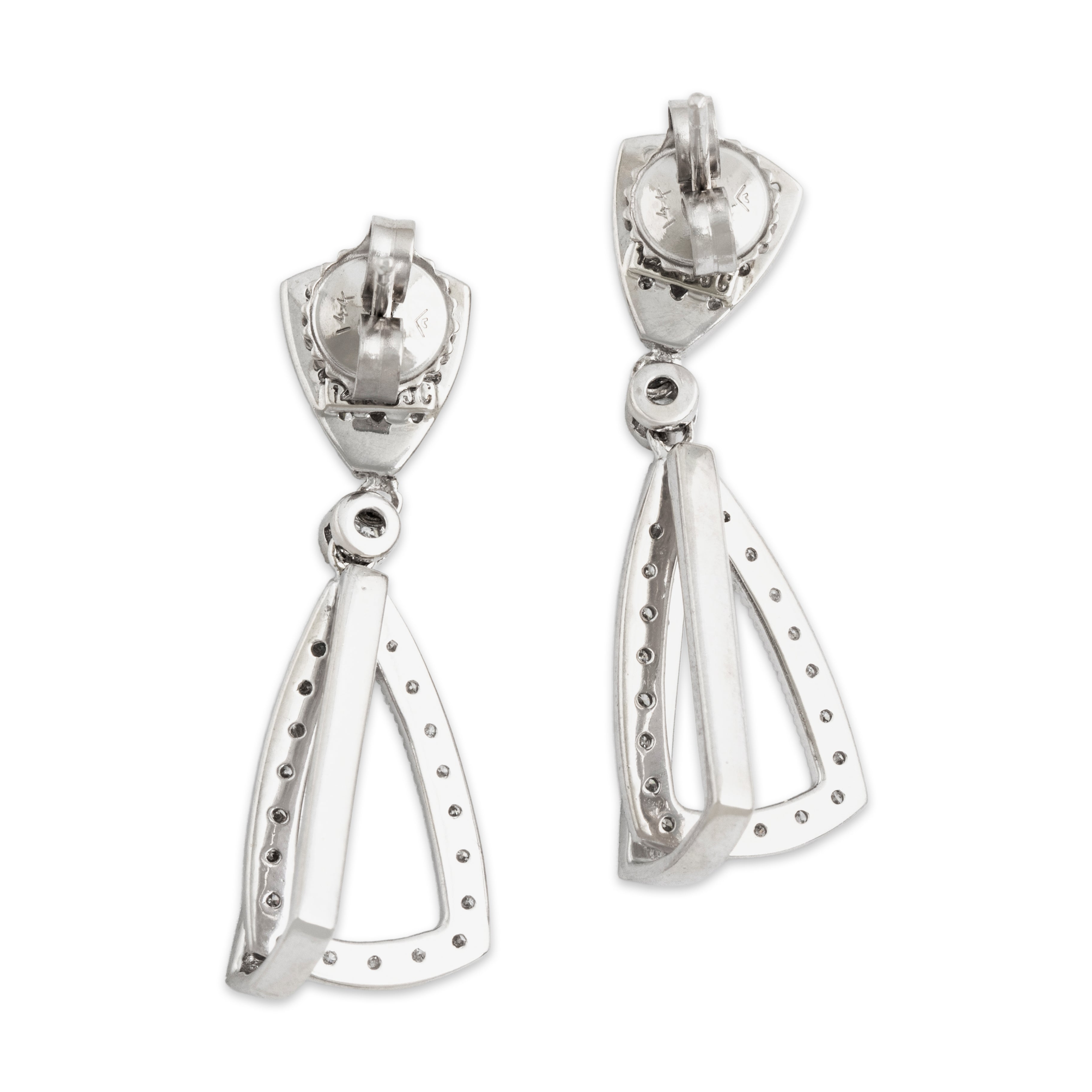 Estate 14k White Gold .237cttw Diamond Geometric Pavé Set Dangle Earrings - Back view
