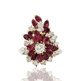 Vintage 18k White & Yellow Gold 1.38cttw Ruby 1.029cttw Diamond Superb Ring 6.00