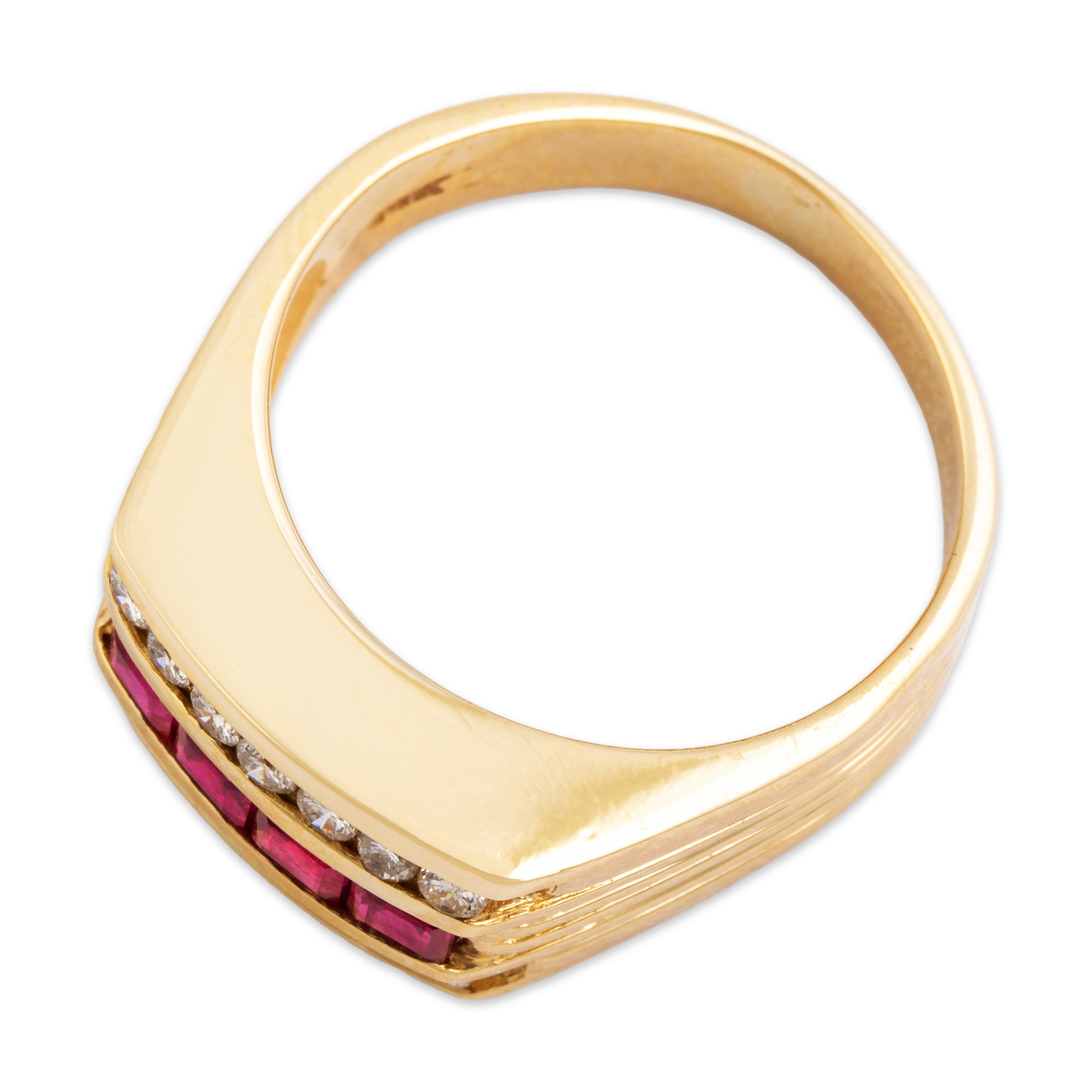 Heavy Vintage 14k Gold Ruby .35cttw Diamond Triple Line Channel Set Band Ring - Overall view