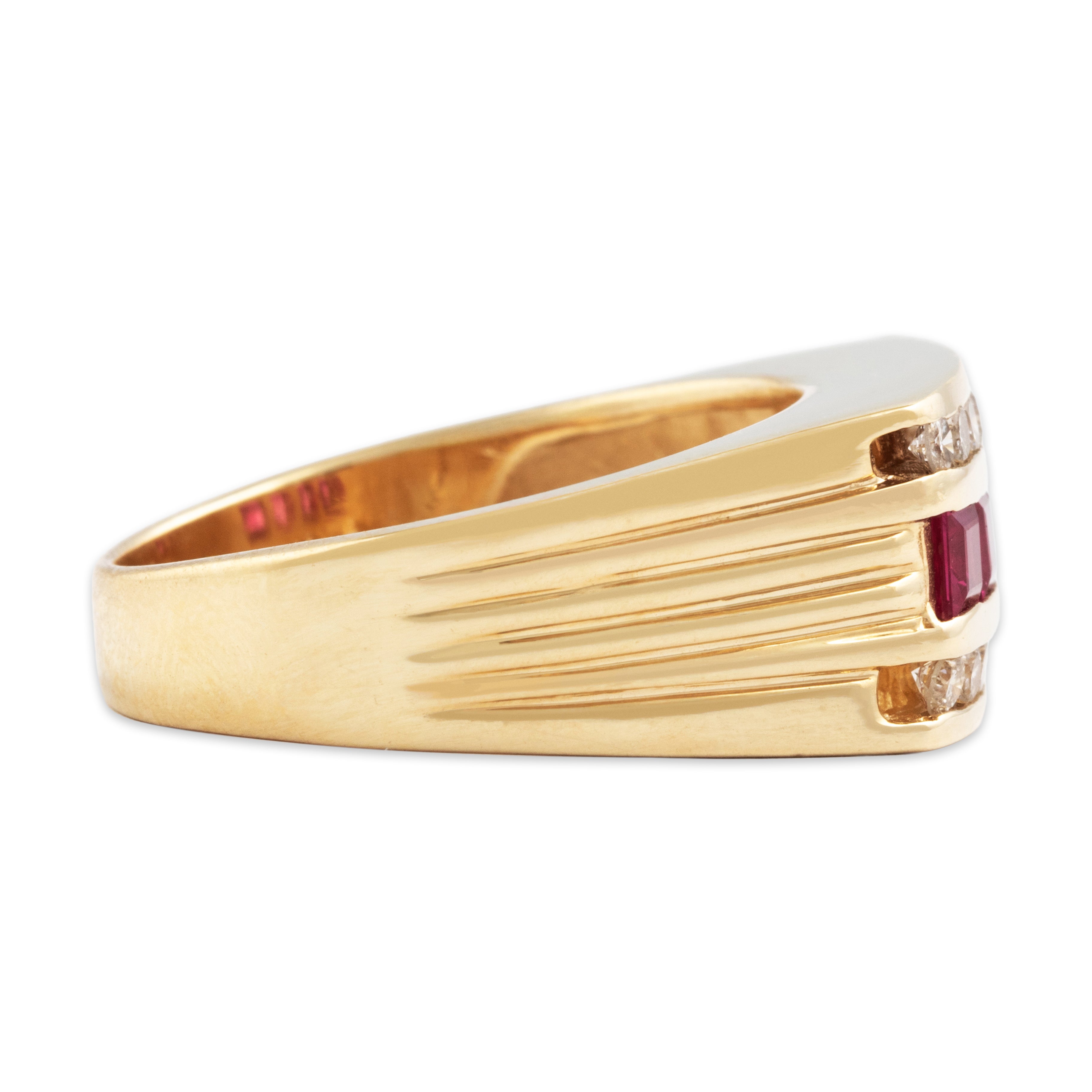Heavy Vintage 14k Gold Ruby .35cttw Diamond Triple Line Channel Set Band Ring - Side view