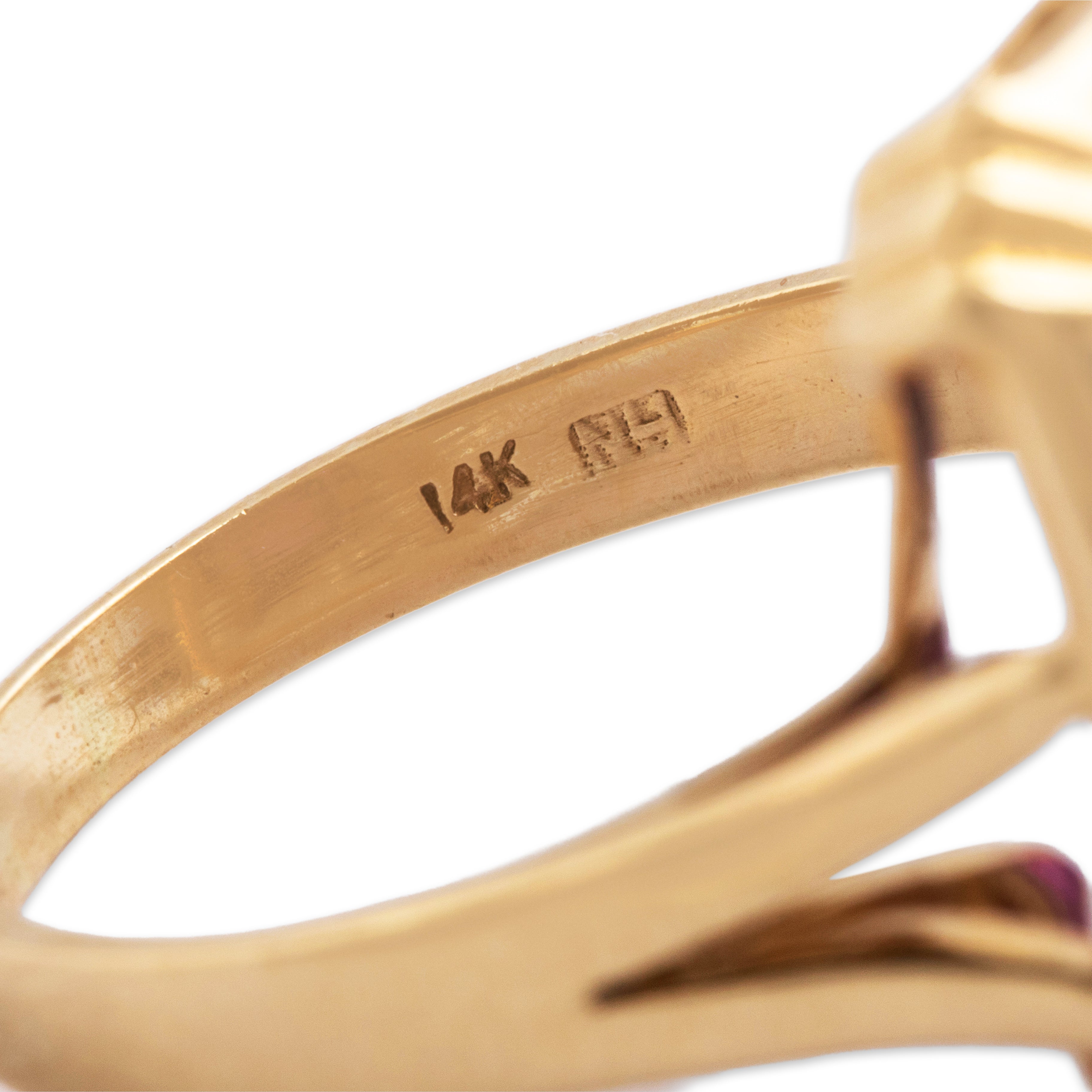 Vintage 14k Yellow Gold 5ct Amethyst Diamond Bold Framed Halo Cocktail Ring - Hallmark view