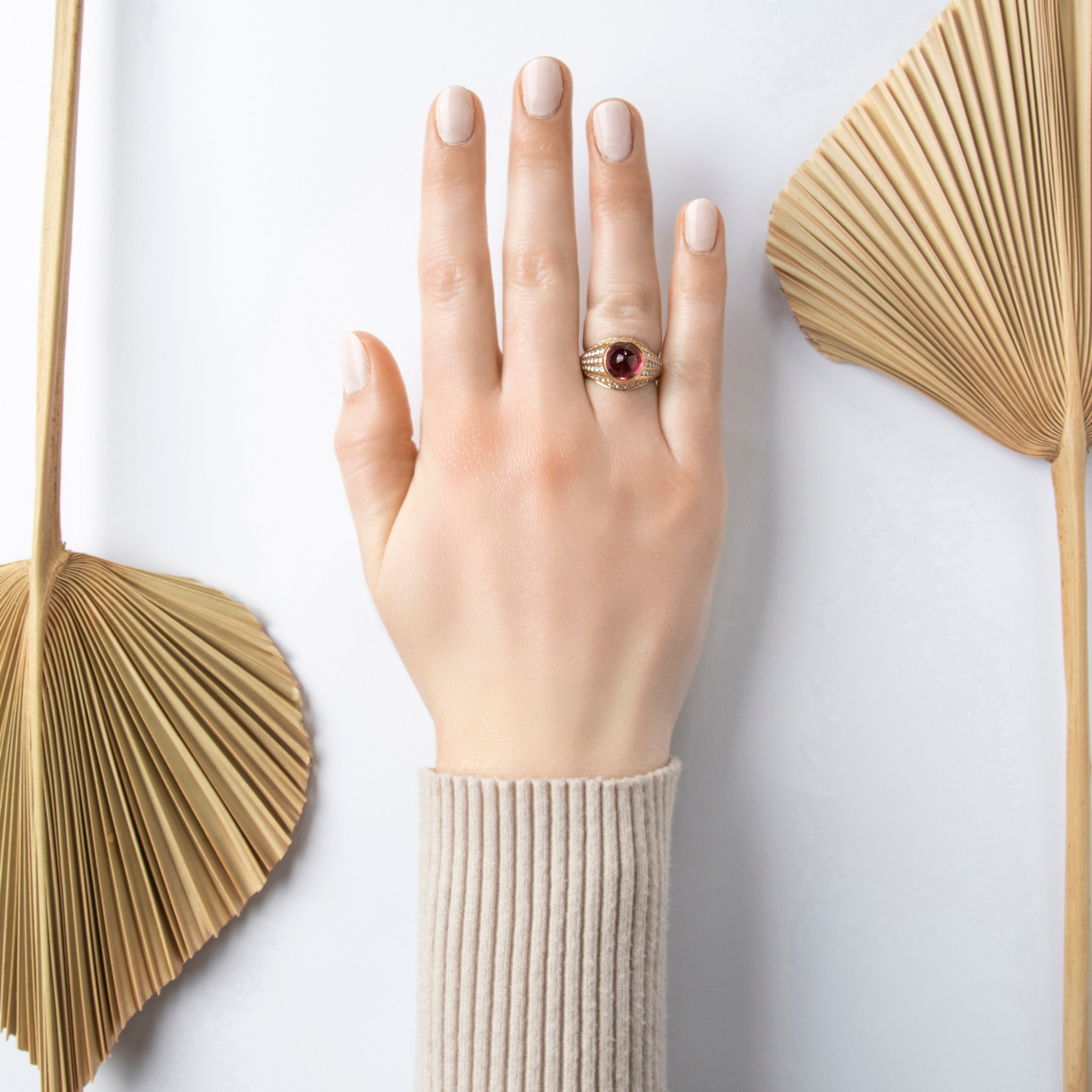 Vintage 14k Yellow Gold 4.7ct Pink Tourmaline .842cttw Diamond Dome Ring - On model view