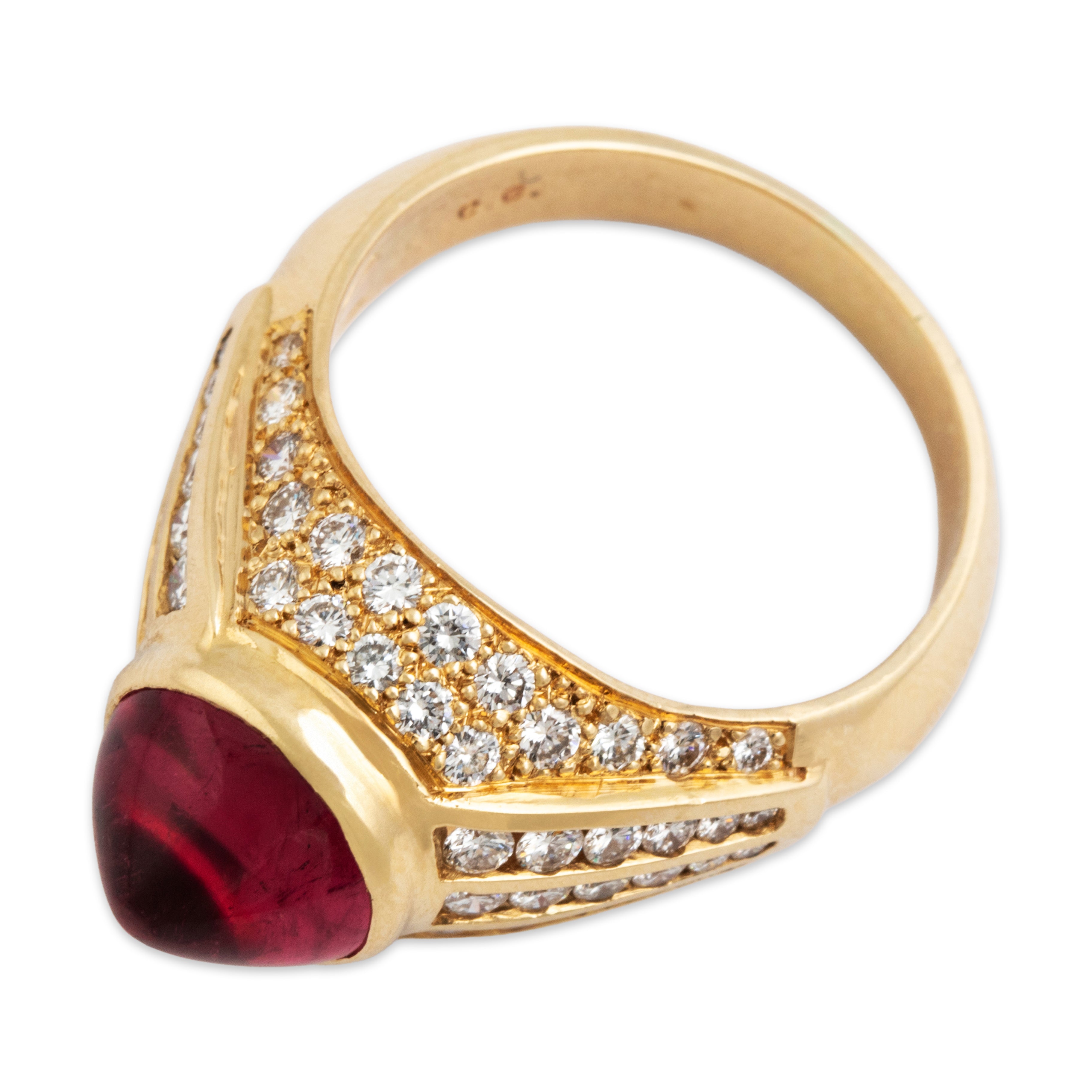Vintage 14k Yellow Gold 4.7ct Pink Tourmaline .842cttw Diamond Dome Ring - Overall view