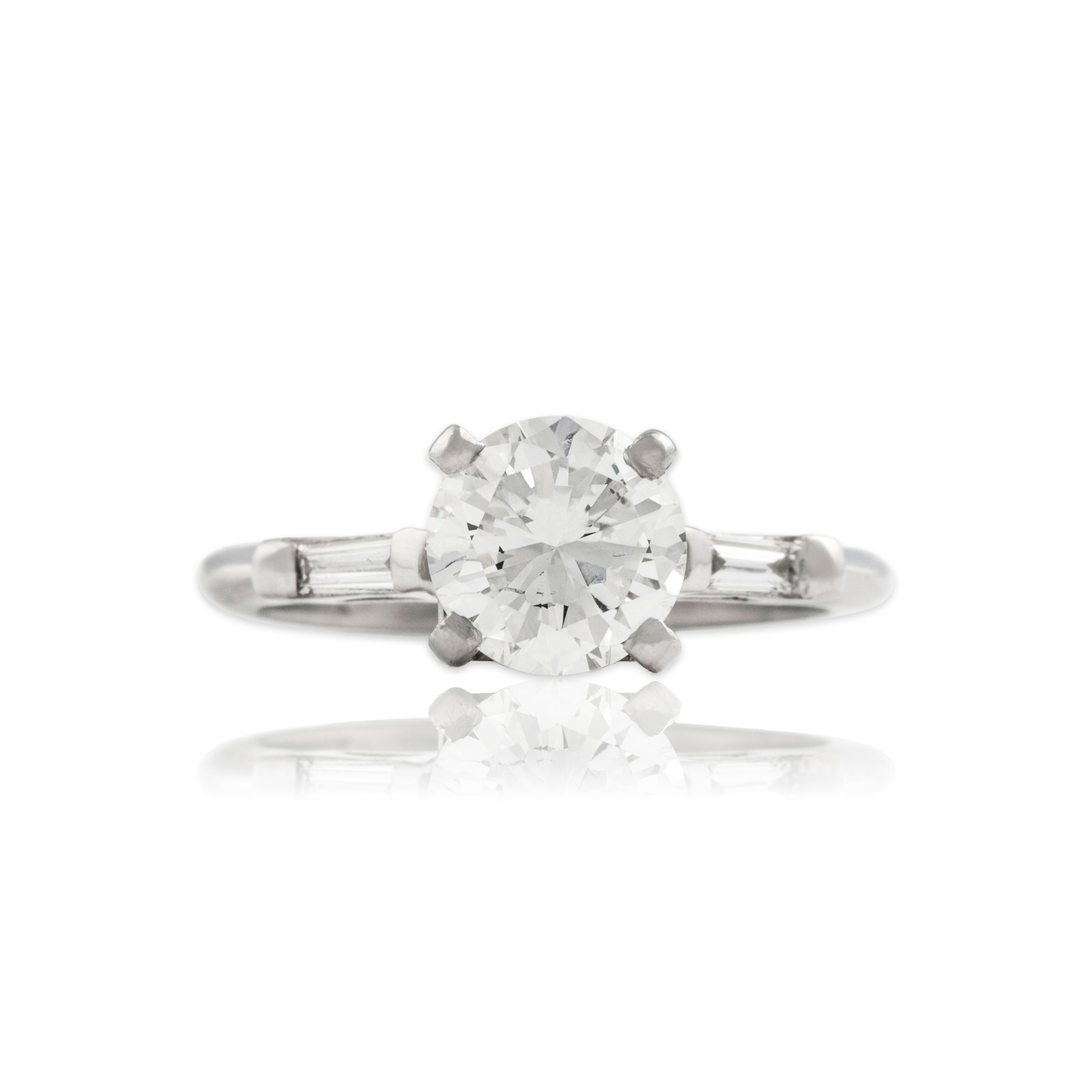 Vintage Platinum 1.18cttw Diamond Stunning Classic Round Ring - Close-up view