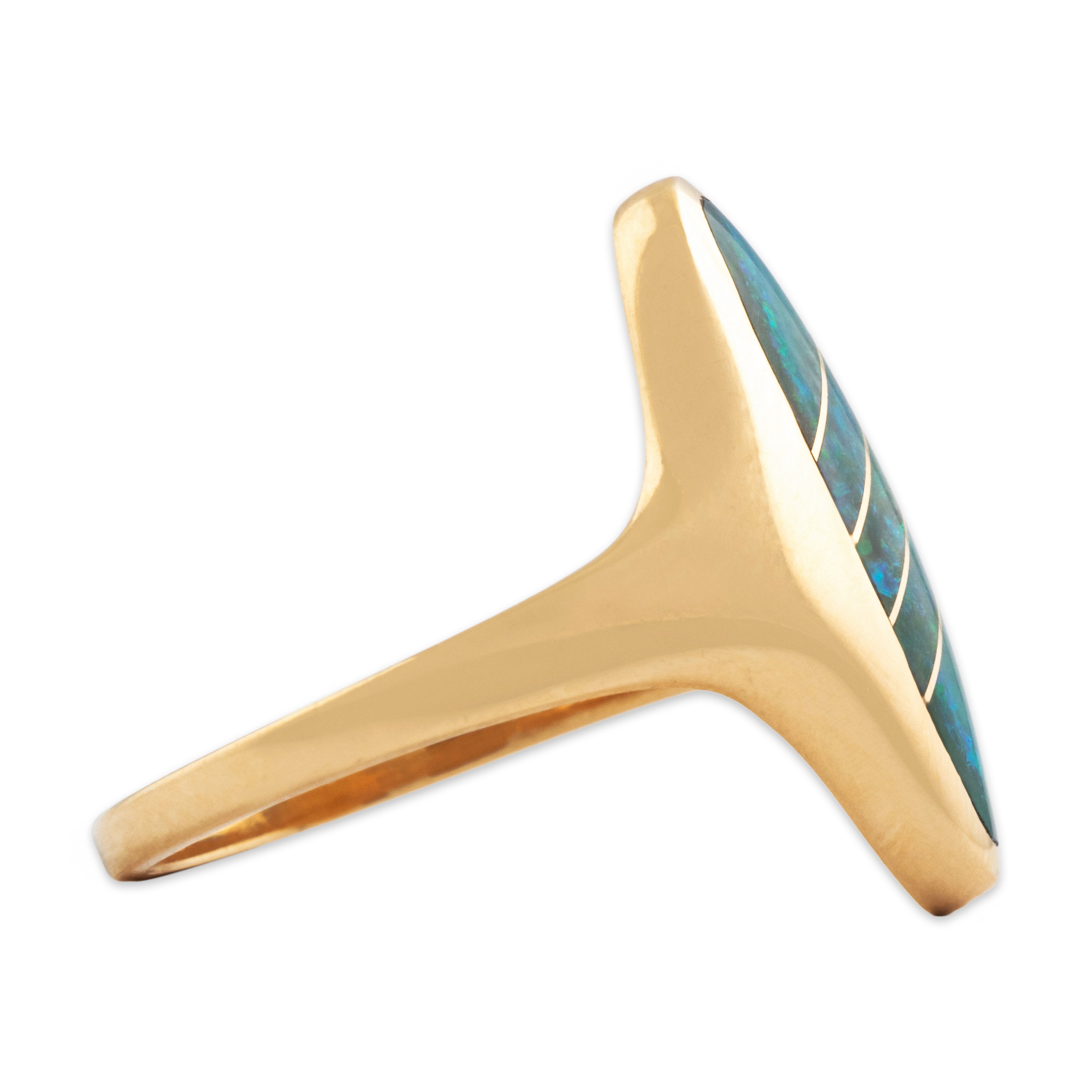 Vintage 14K Yellow Gold Geometric Oval Inlay Ring - Side view