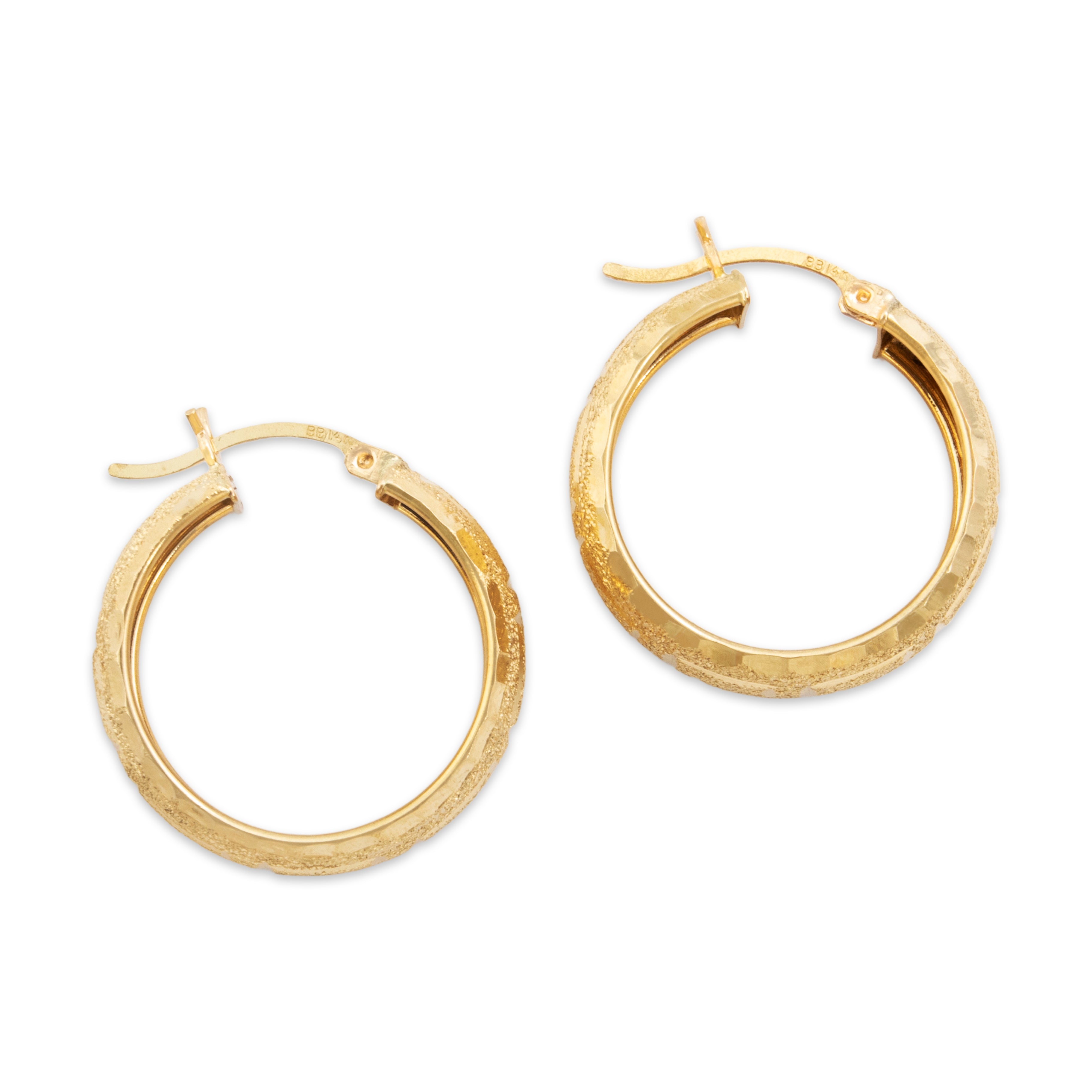 Vintage 14k Yellow Gold Sparkling Greek Key Motif Hoop Earrings - Overall view