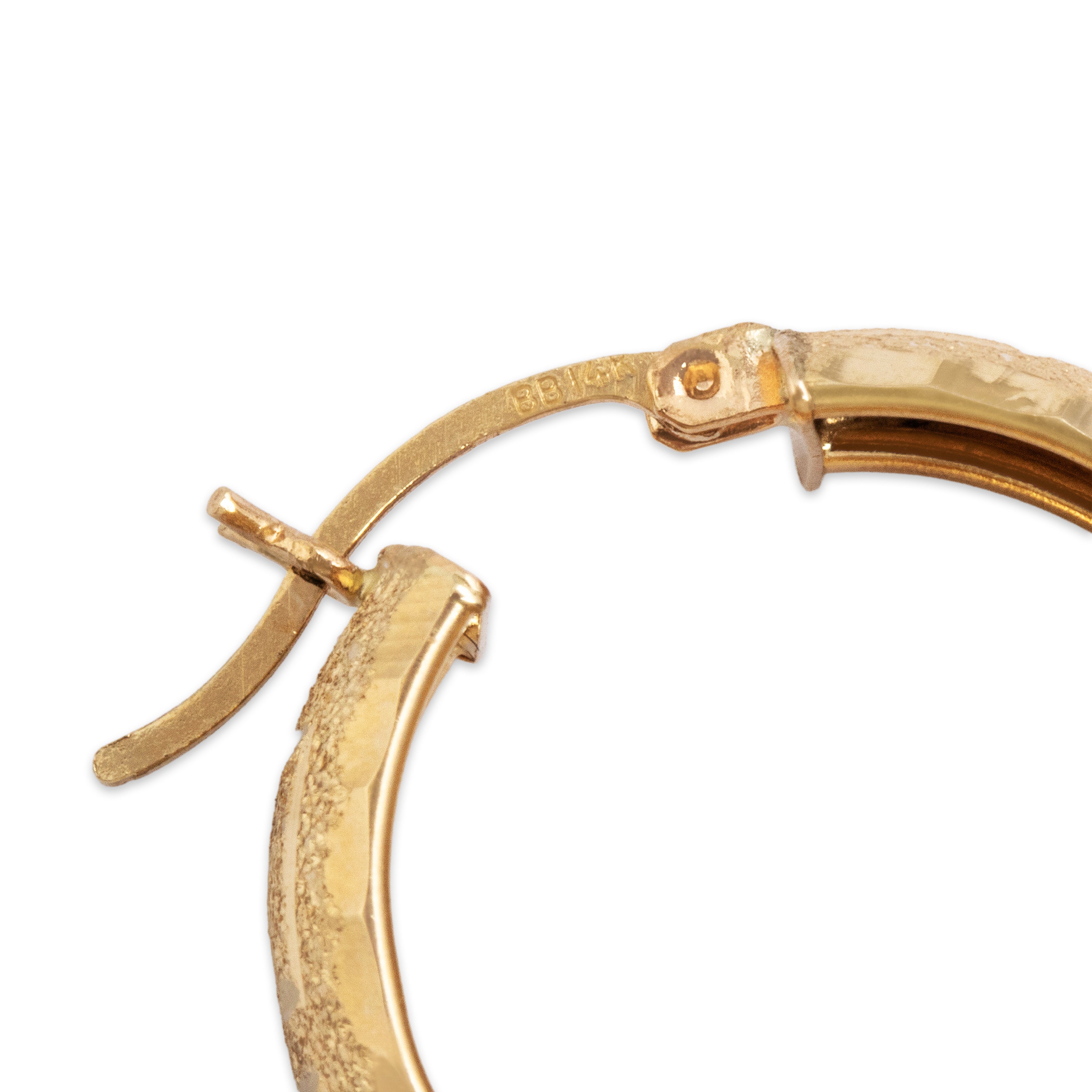 Vintage 14k Yellow Gold Sparkling Greek Key Motif Hoop Earrings - Hallmark view