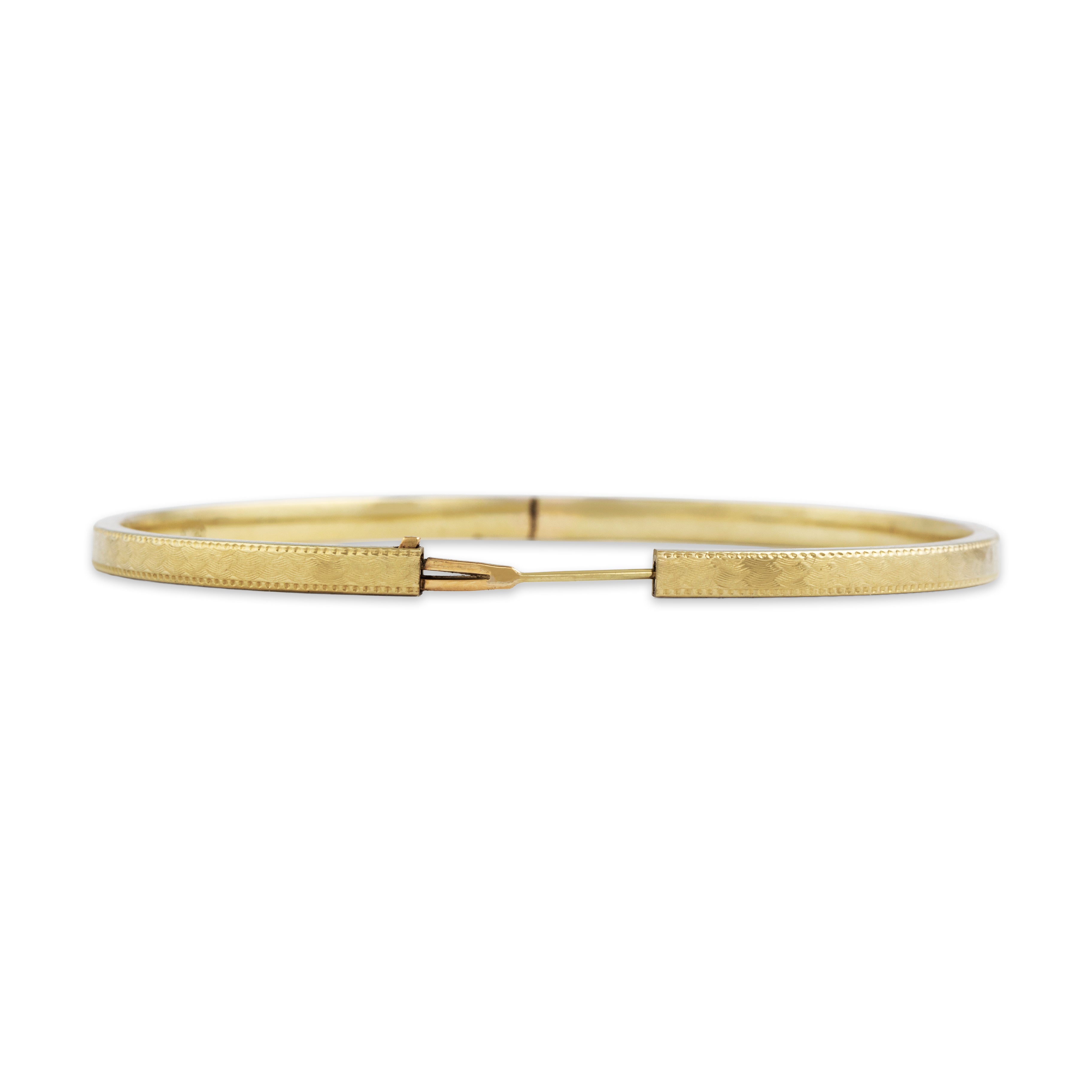 Vintage 14K Yellow Gold Engine-Turned Engraved Bangle Bracelet - Back view