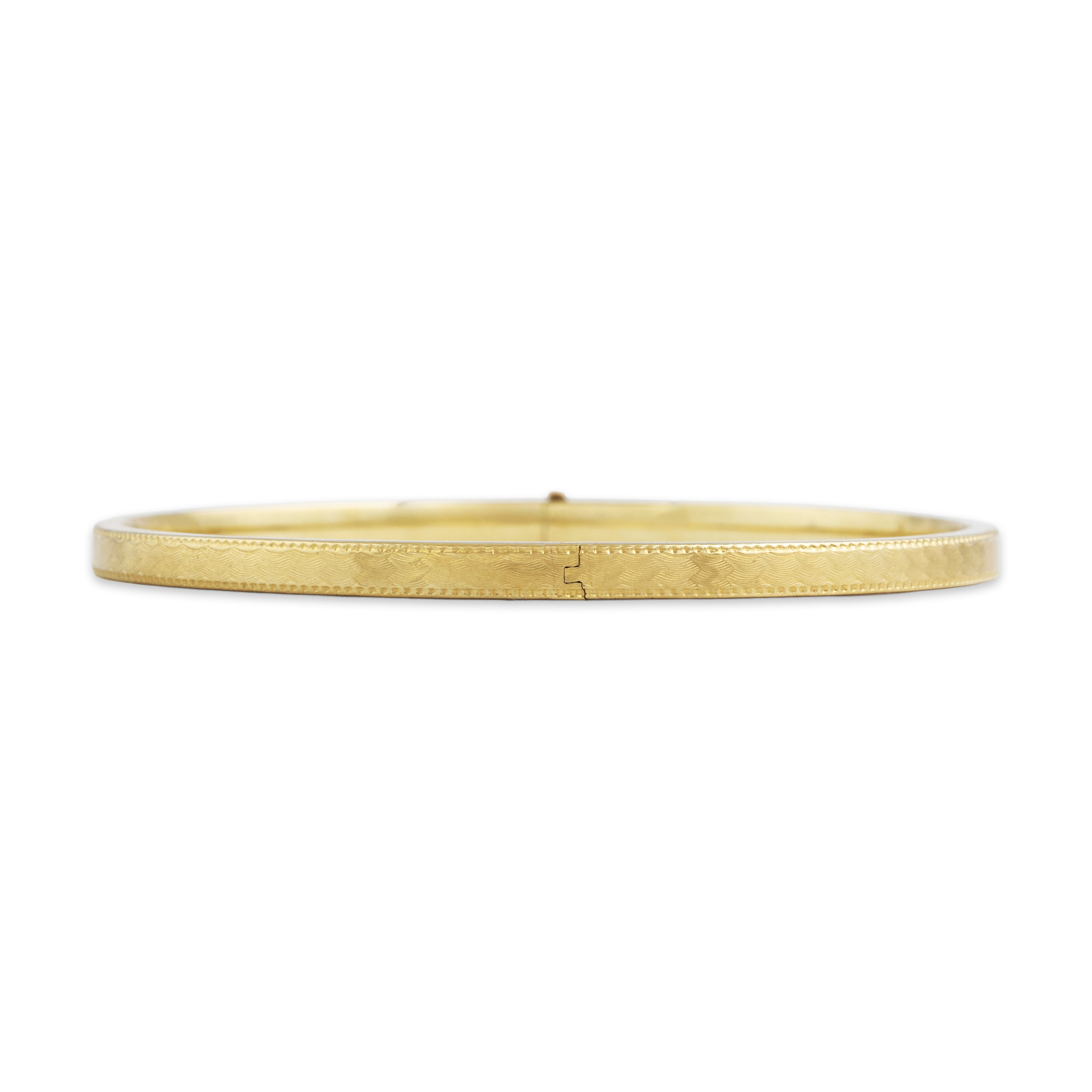 Vintage 14K Yellow Gold Engine-Turned Engraved Bangle Bracelet - Side view