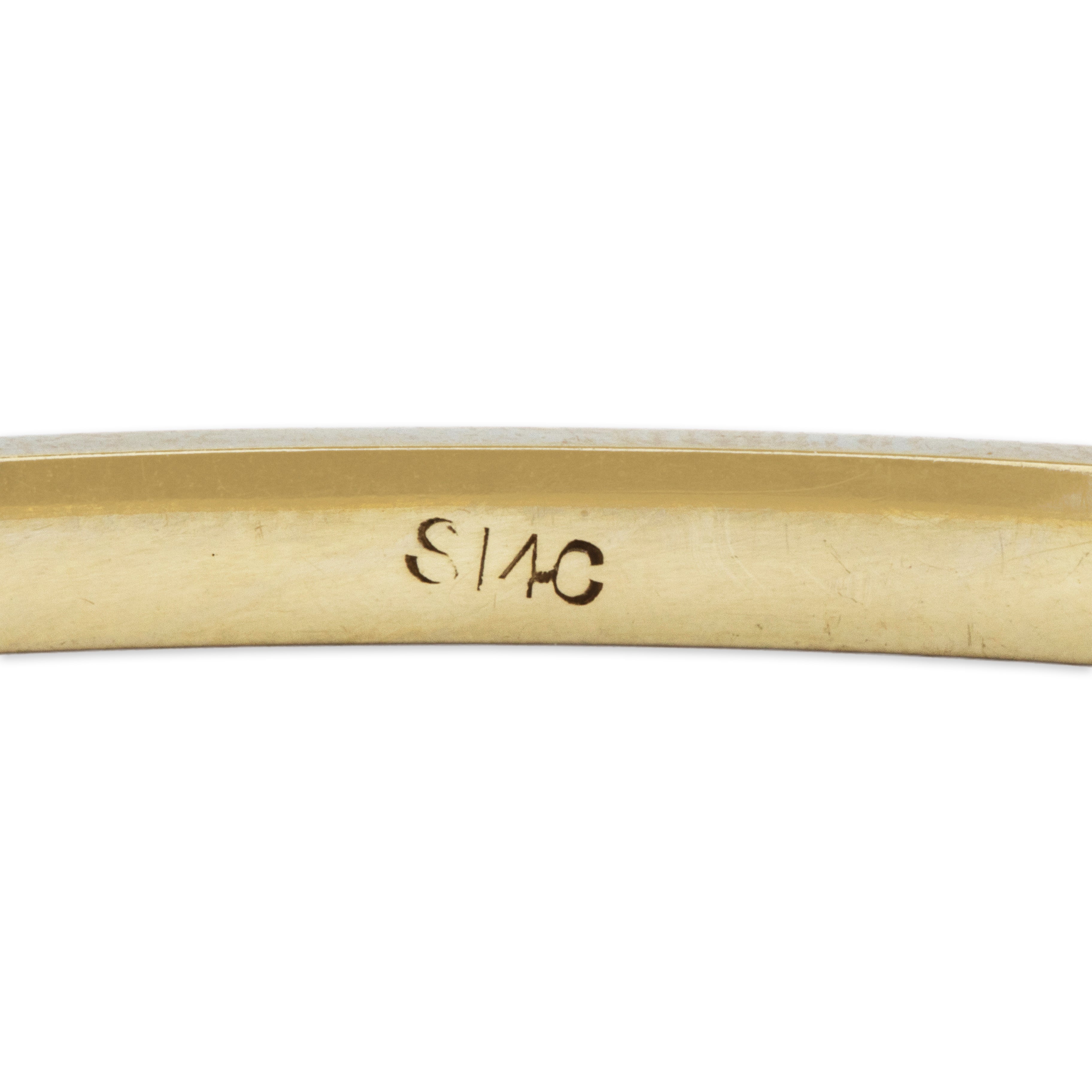 Vintage 14K Yellow Gold Engine-Turned Engraved Bangle Bracelet - Hallmark view