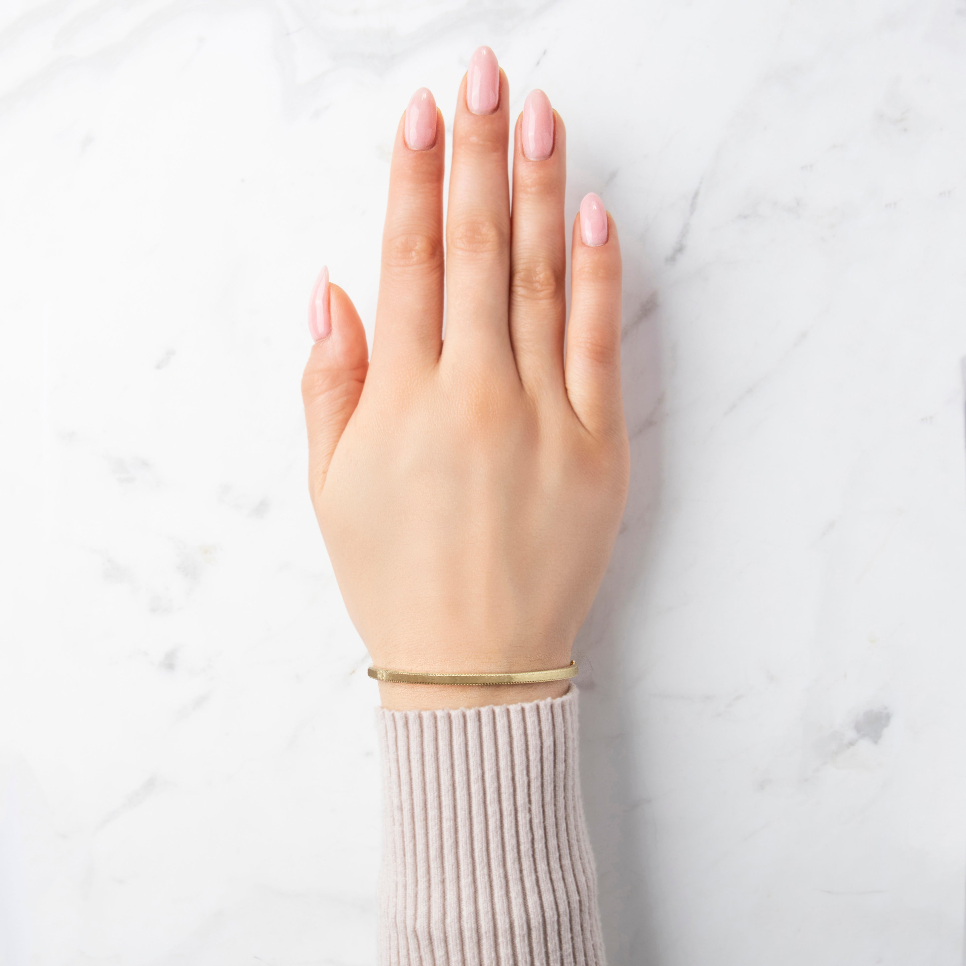 Vintage 14K Yellow Gold Engine-Turned Engraved Bangle Bracelet - On model view