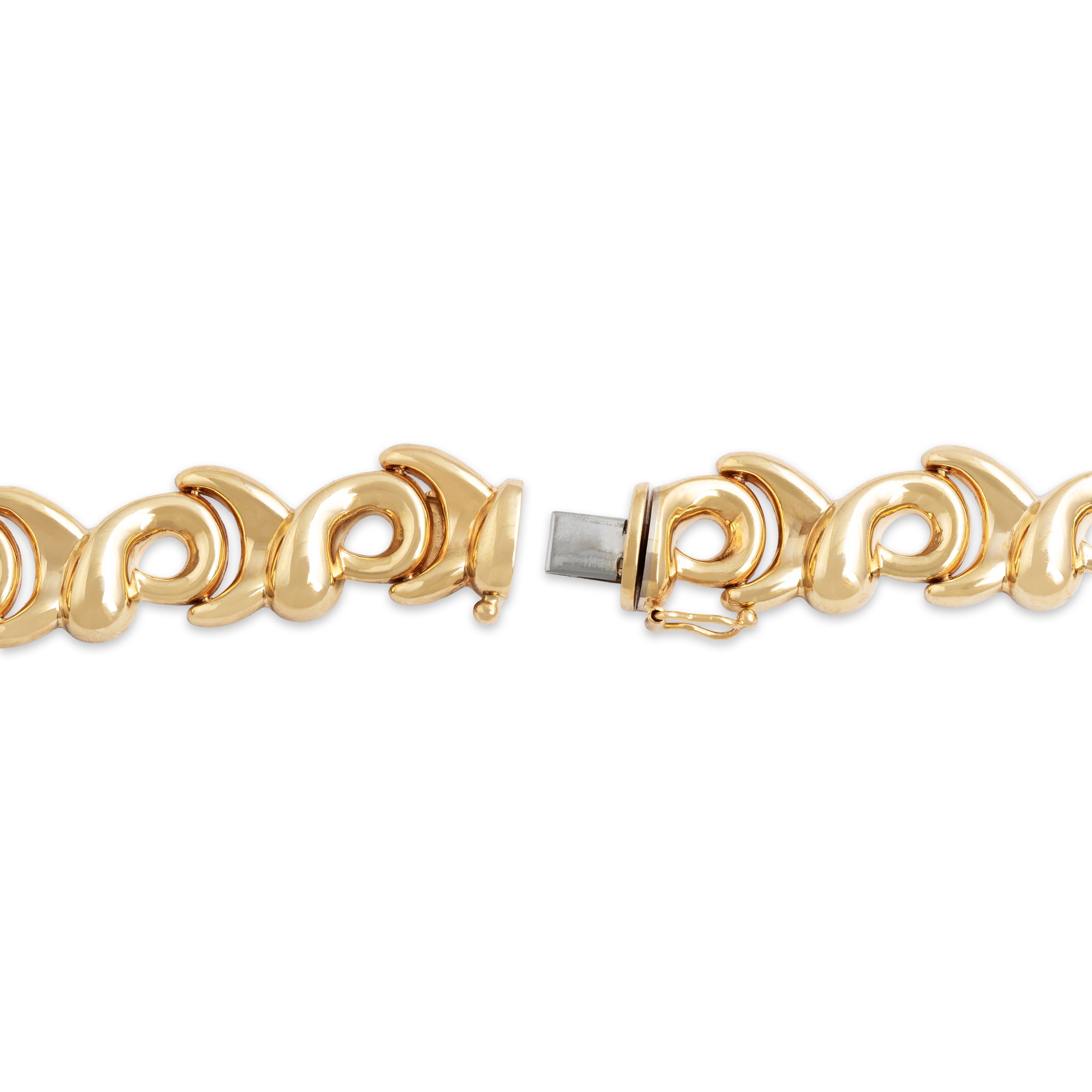 Vintage Italian 14k Yellow Gold Funky Dimensional Swish Bracelet - clasp view