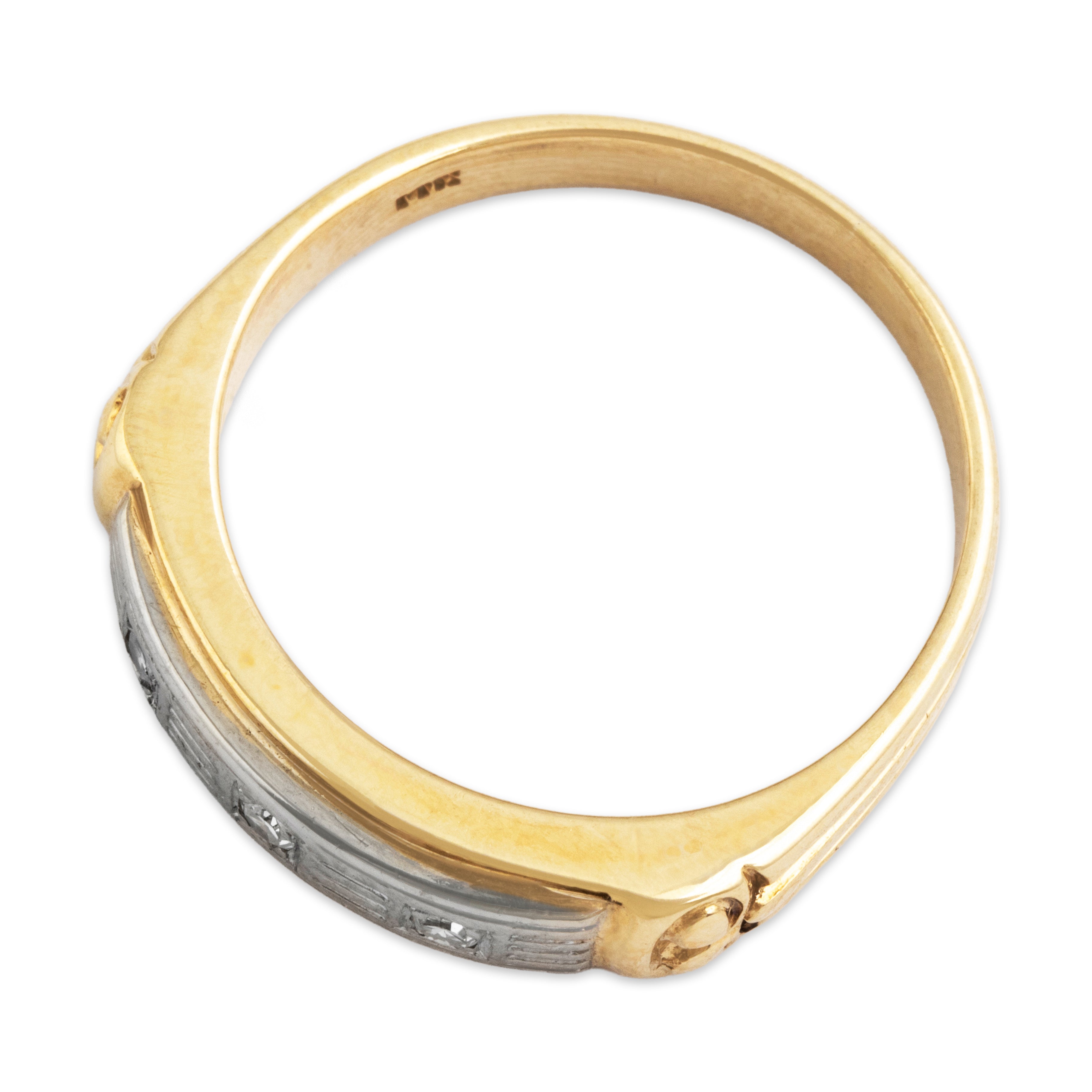 Vintage 14K Yellow & White Gold .06cttw Diamond Column Detail Ring - Overall view