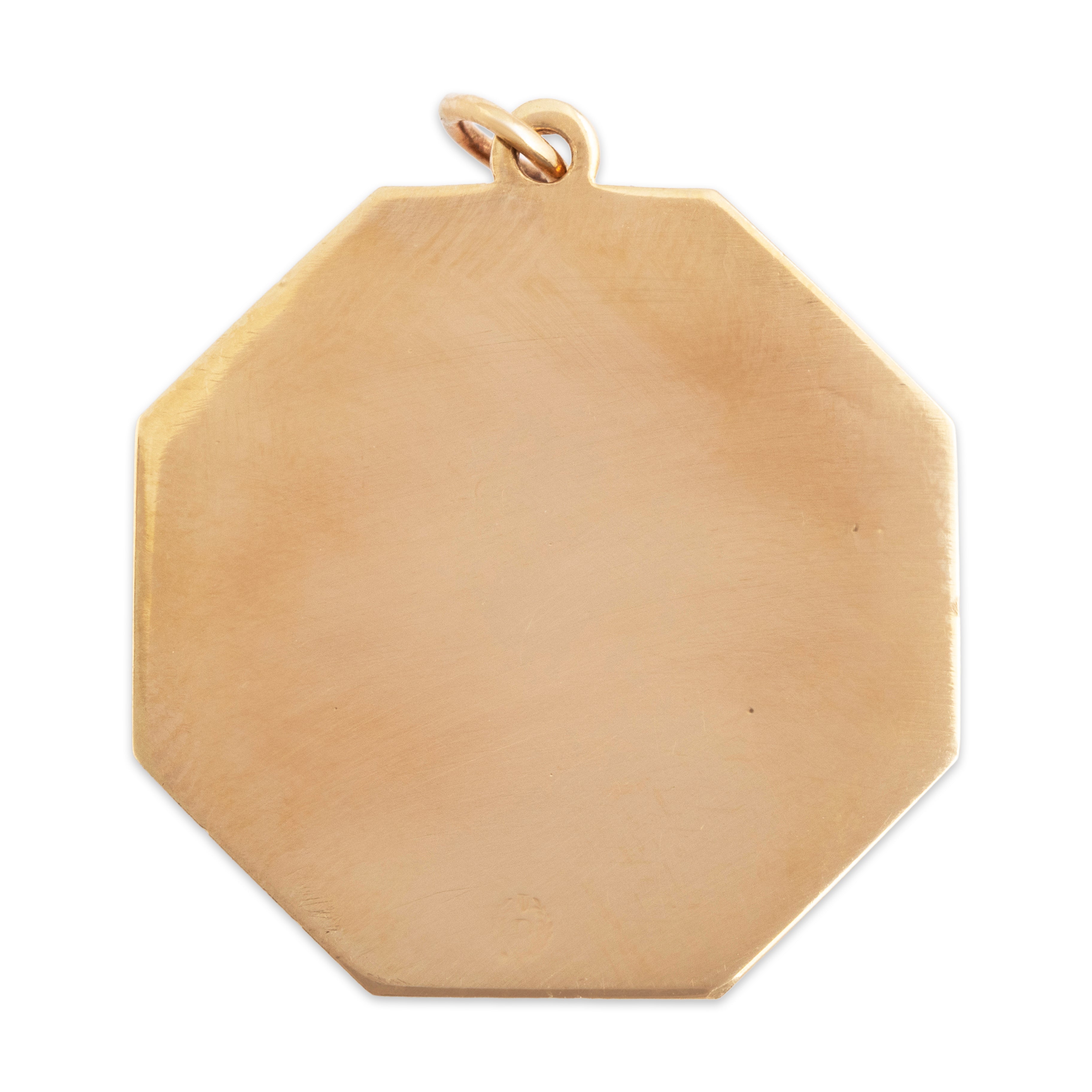 Vintage 14K Yellow Gold .04ct Blue Sapphire Textured Mortar & Pestle Charm Pendant - Back view