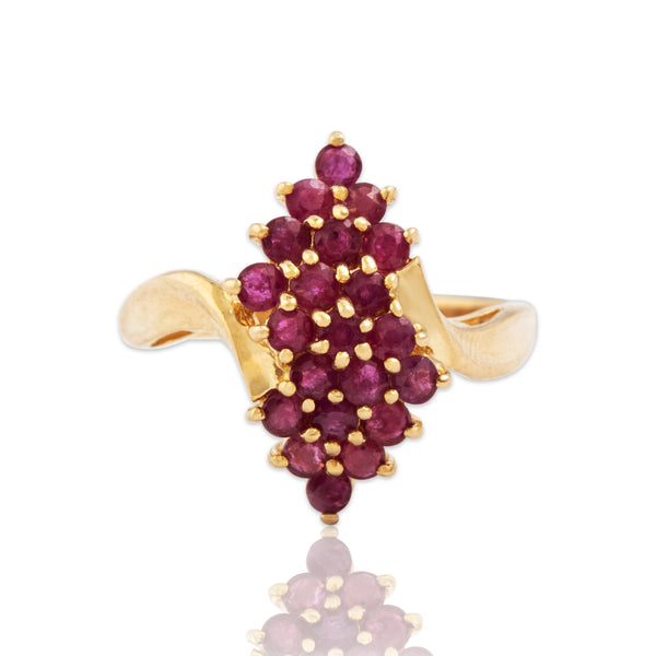 Vintage 14k Yellow Gold 1.16cttw Bright Ruby Bypass Cluster Ring 9.00